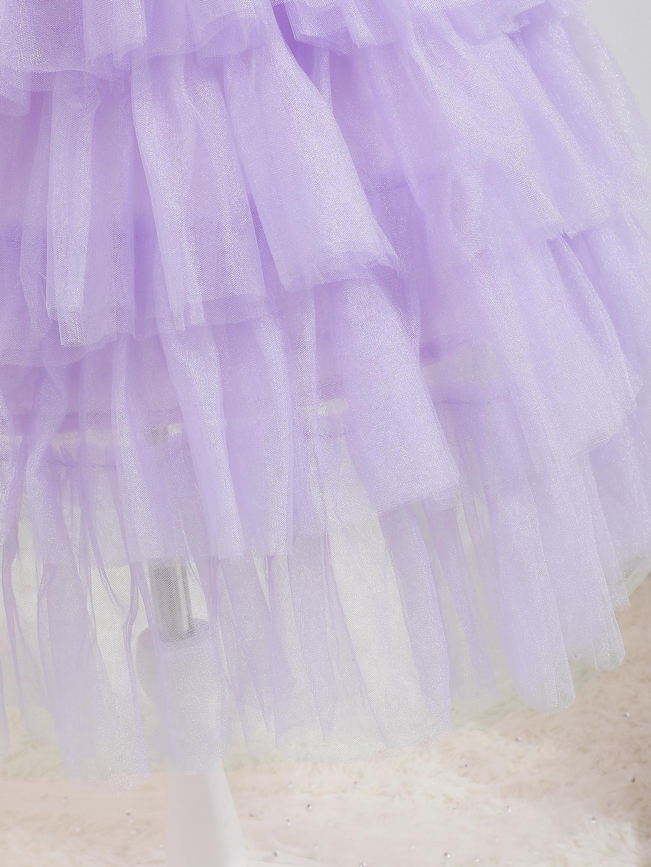4-12Y Ready Stock Sweet Girls Splicing Sleeveless Gauze Layered Tutu Dress Mesh Dress Summer Party Gift Size: 4T-12Y Purple Catpapa YS05-1