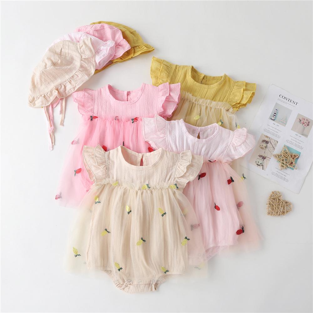 2-15M Kid Fashion Ready Stock Girls Clothes Summer Sleeveless Gauze Dress Romper With Hat 2Pcs Set Catpapa ZX-ZB033
