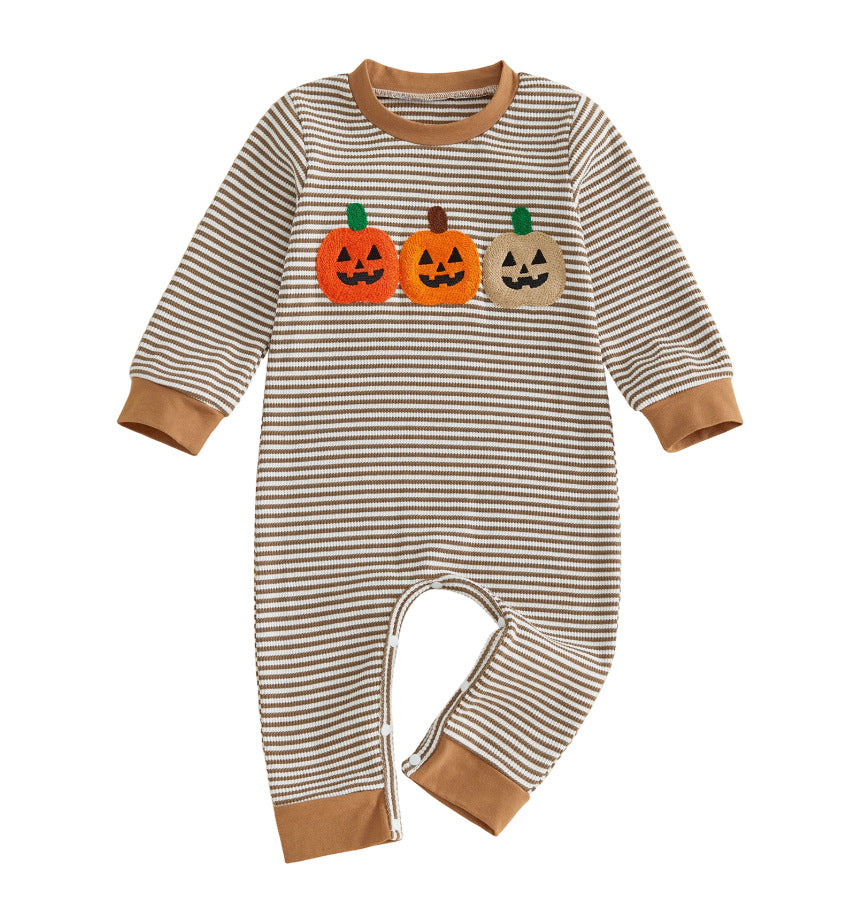 Wholesale 6M-4T Boys Striped Half Zip Polo Sweatshirt, Soft Knit Halloween Ghost Pumpkin Towel Embroidery Long Sleeve Top