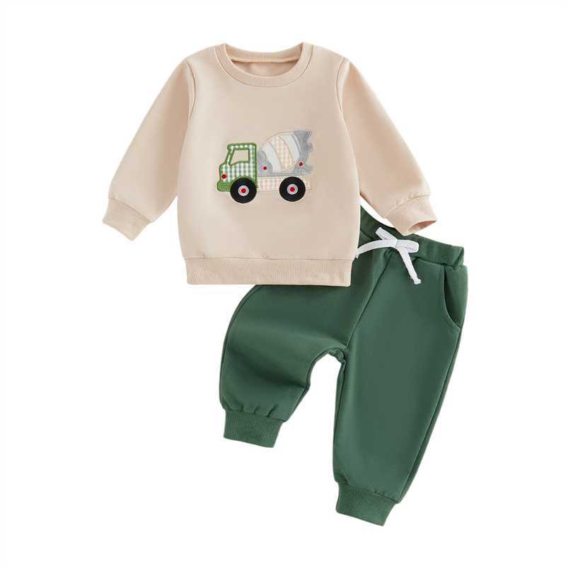 Wholesale 6M-4T Boys 2Pcs Stripe Tractor Embroidery Outfit Set, Soft Rib Knit Casual Crew Neck Sweatshirt & Jogger Pants(副本)
