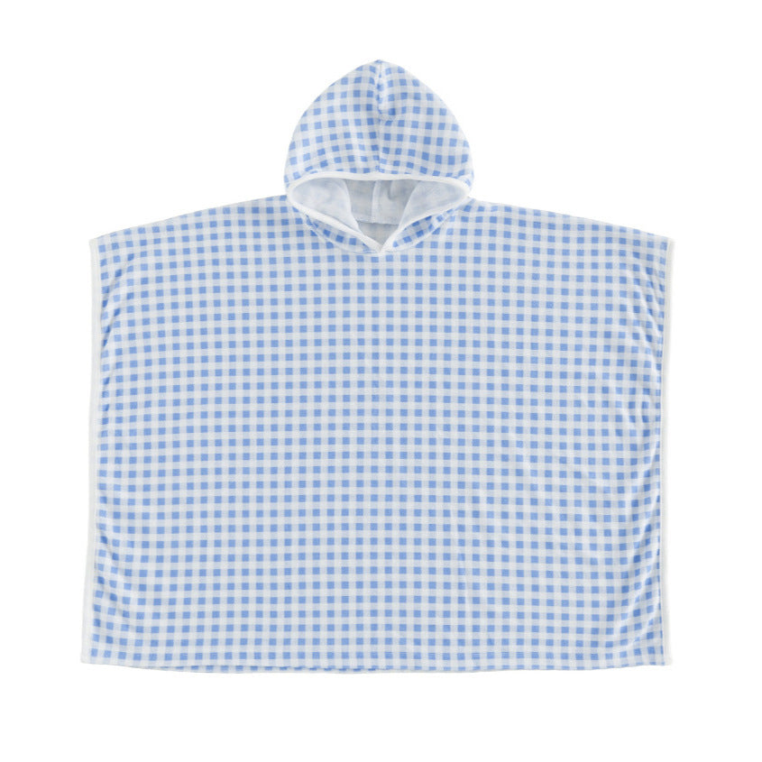 Wholesale 1-6Y Kids Hooded Gingham Poncho Cape Coat, Soft Woven Plaid Casual Lightweight Children Cloak Outerwear
