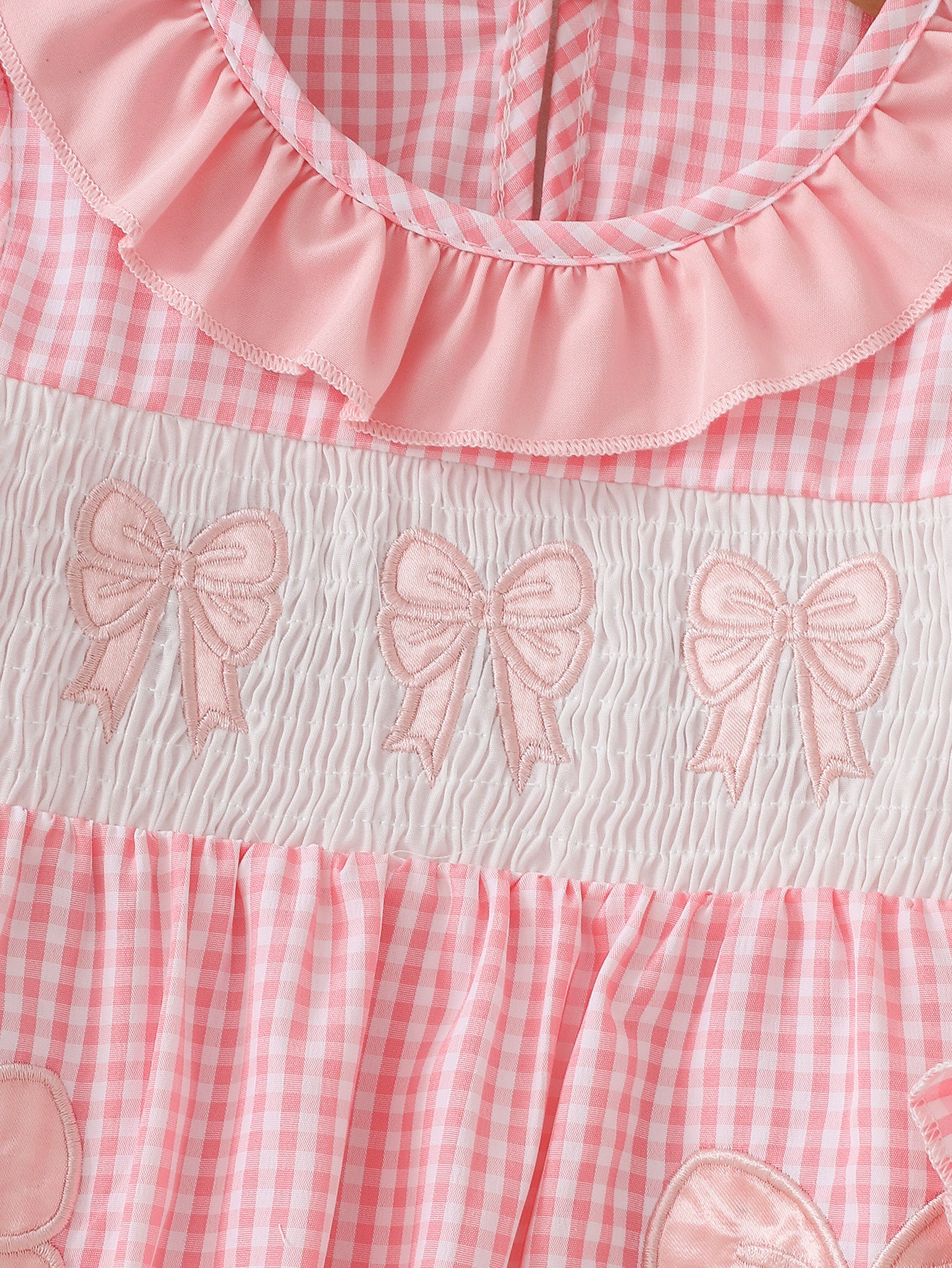 Wholesale 6M-5Y Girls Ruffle Collar Gingham Bow Applique Woven Dress, Kids Soft Long Sleeve Sweet Plaid Casual Dress