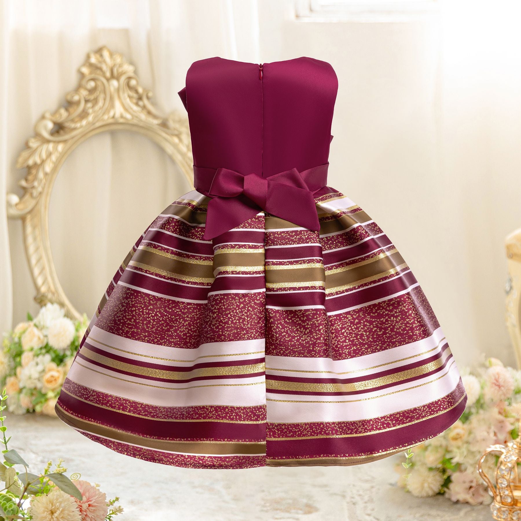 Wholesale 2-10Y Girls Sleeveless Big Bow Striped Jacquard Princess Dress, Kids Birthday Party Soft Woven Formal Gown