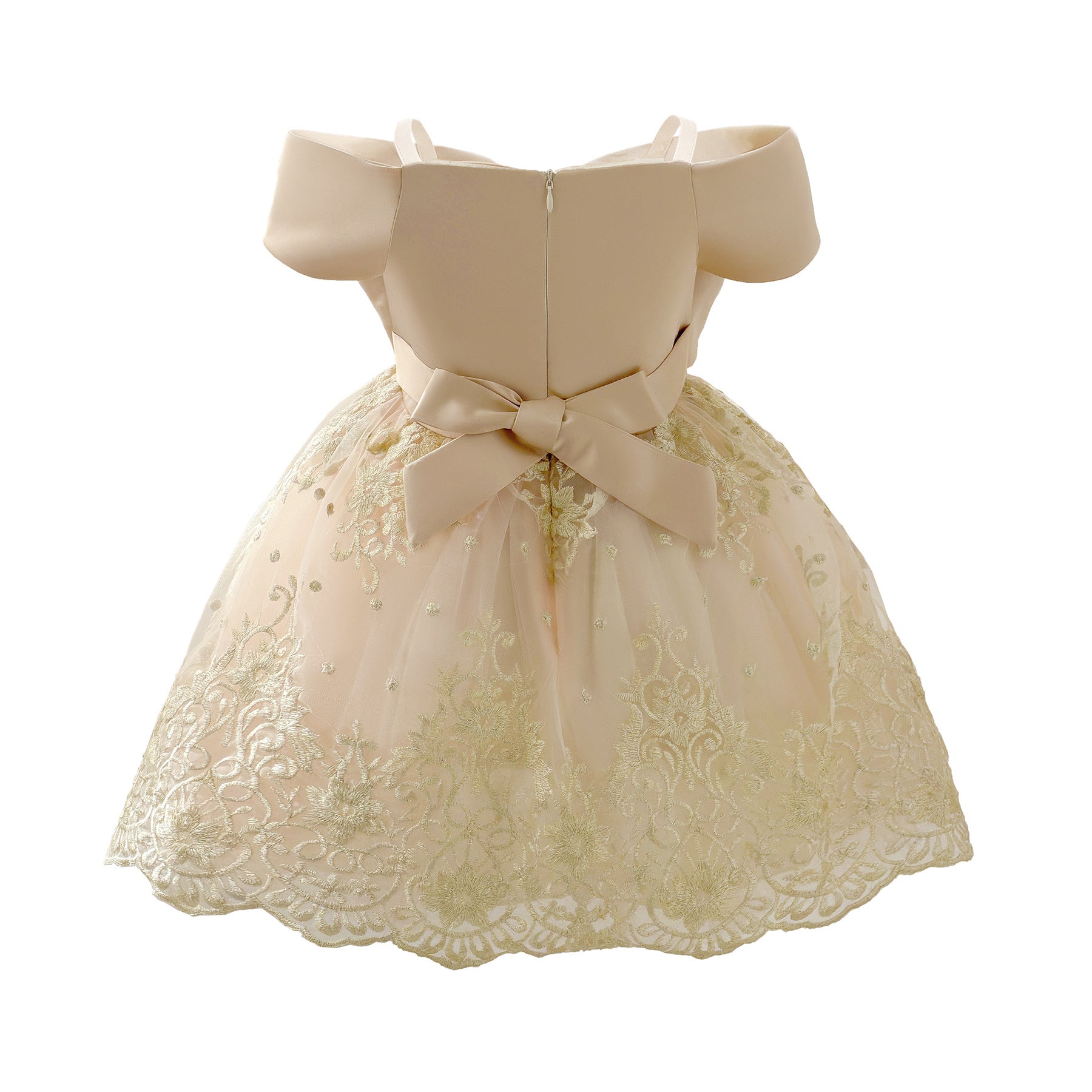 Wholesale 2-10Y Girls Spaghetti Strap Big Bow Embroidery Lace Tulle Princess Dress, Kids Birthday Party Soft Mesh Formal Gown