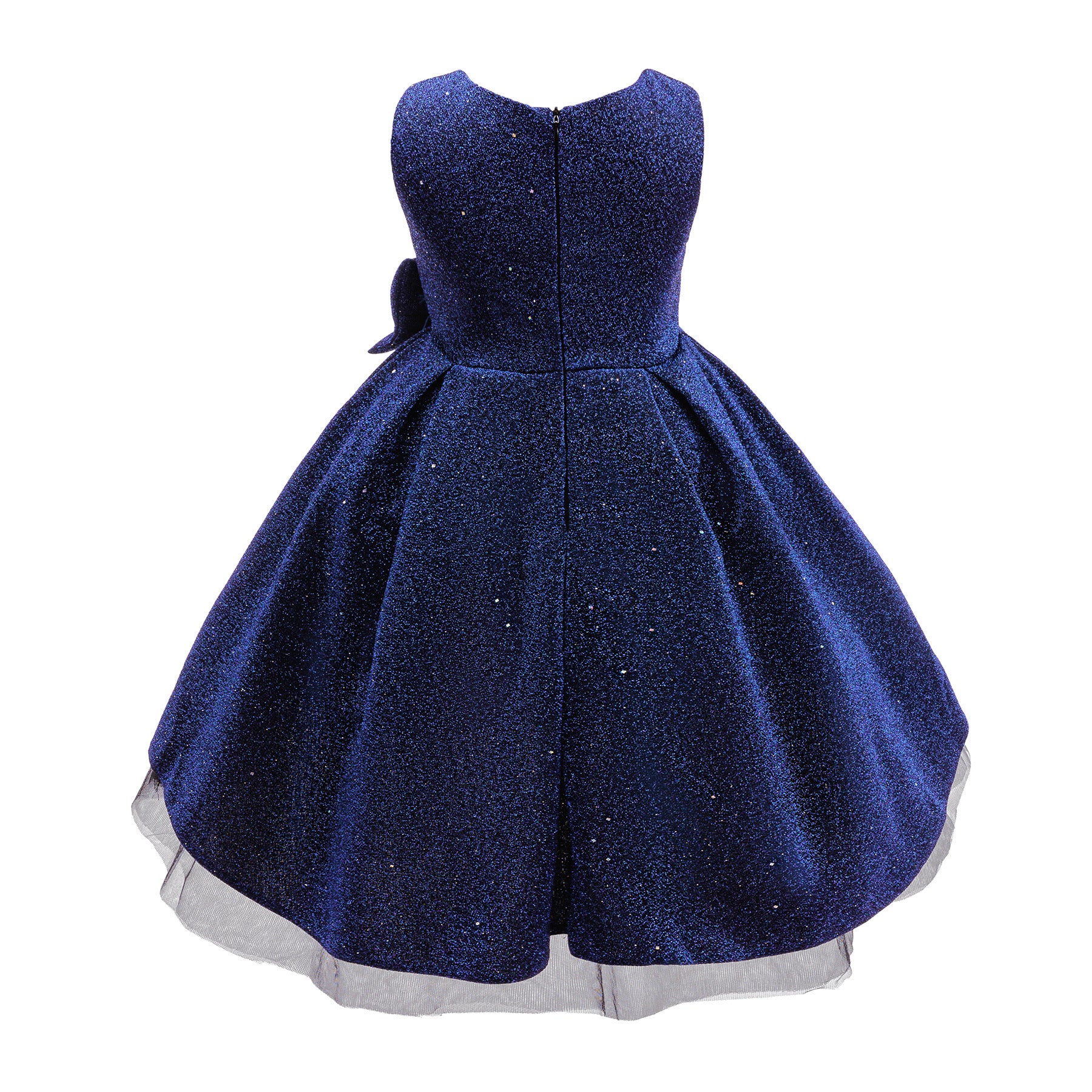 Wholesale 2-10Y Girls Sleeveless Glitter Fabric Bow Asymmetrical High Low Tulle Princess Dress, Kids Birthday Party Soft Sparkly Formal Gown