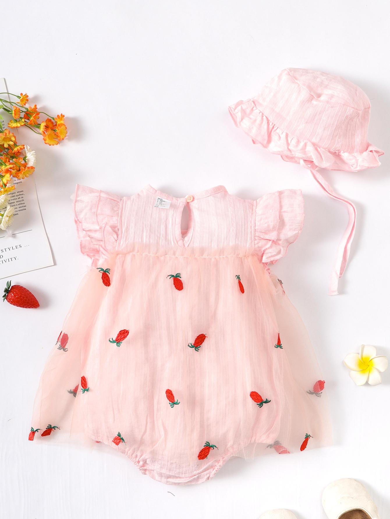 2-15M Kid Fashion Ready Stock Girls Clothes Summer Sleeveless Gauze Dress Romper With Hat 2Pcs Set Catpapa ZX-ZB033