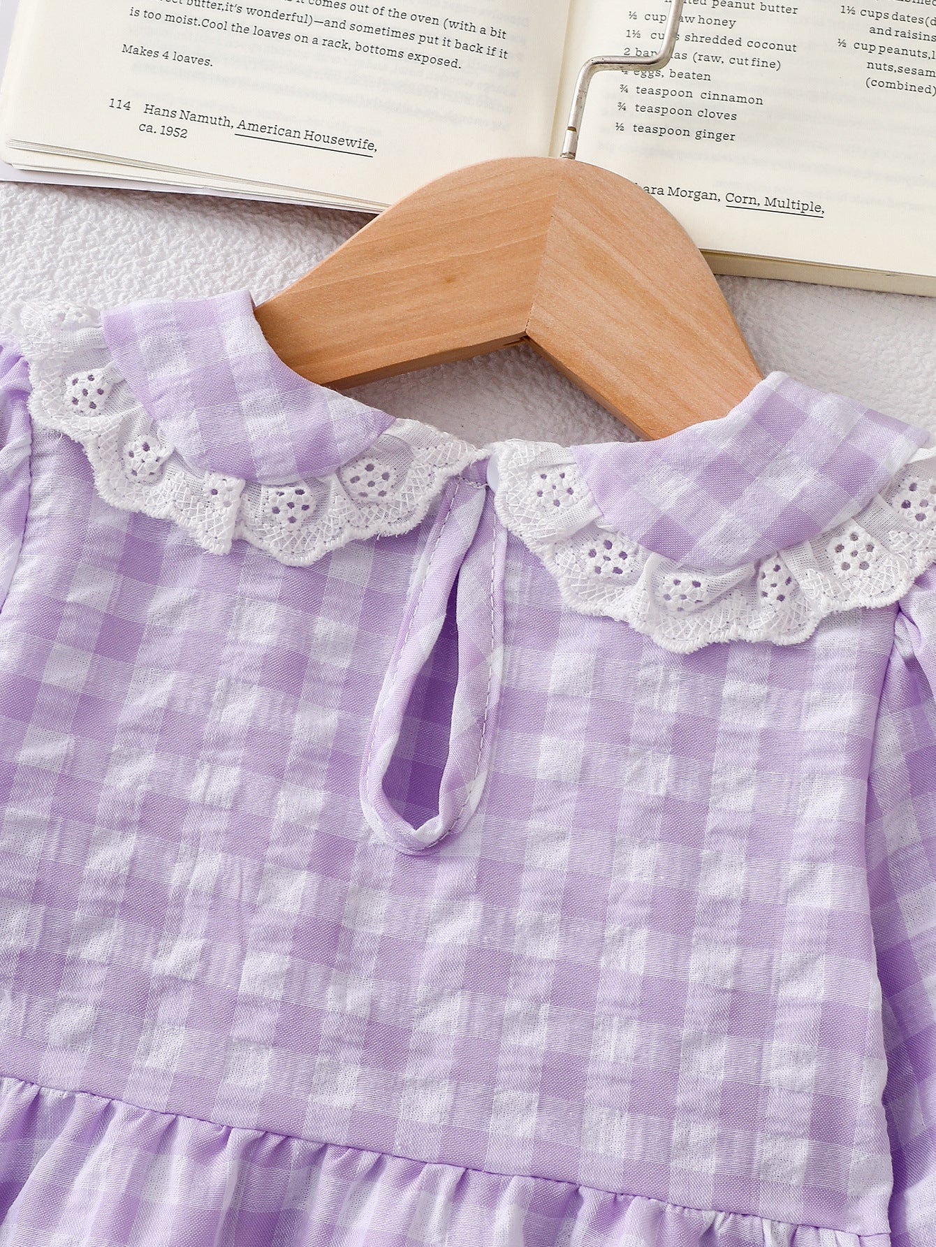 Wholesale 6M-4T Girls 2Pcs Gingham Lace Bow Long Sleeve Pajama Set, Kids Soft Woven Plaid Sweet Loungewear Outfit