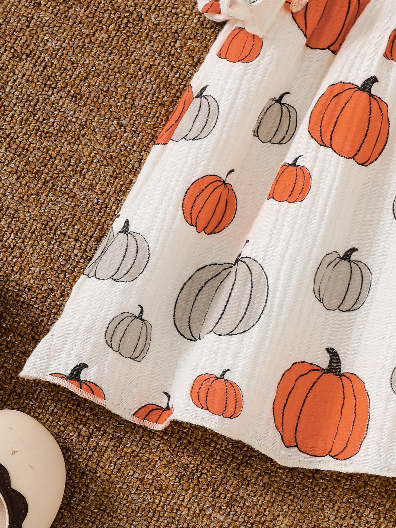 Wholesale 6M-4T Girls Square Neck Halloween Print Smocked Long Sleeve Dress, Soft Crinkle Woven Toddler A-Line Casual Dress
