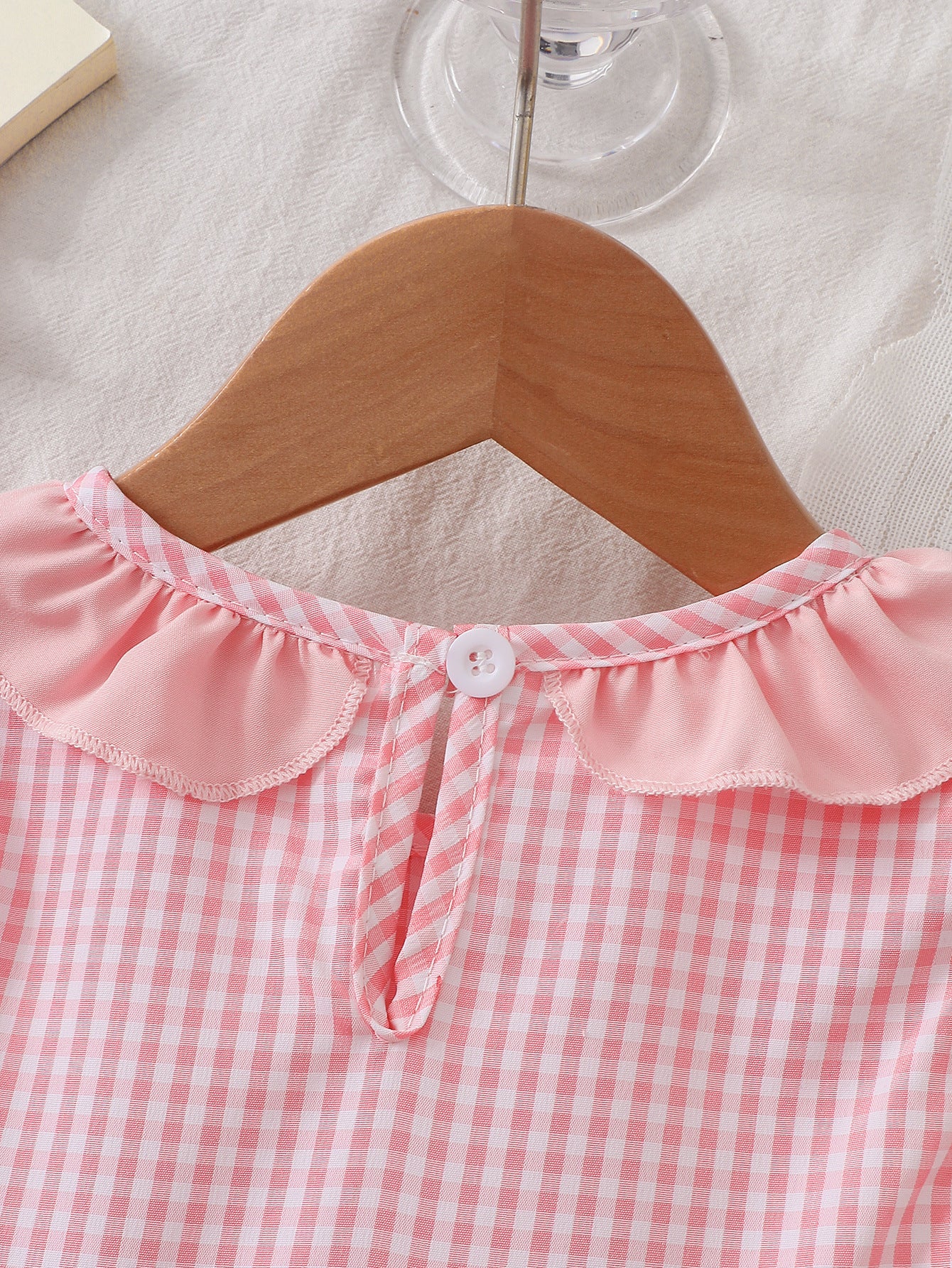 Wholesale 6M-5Y Girls Ruffle Collar Gingham Bow Applique Woven Dress, Kids Soft Long Sleeve Sweet Plaid Casual Dress