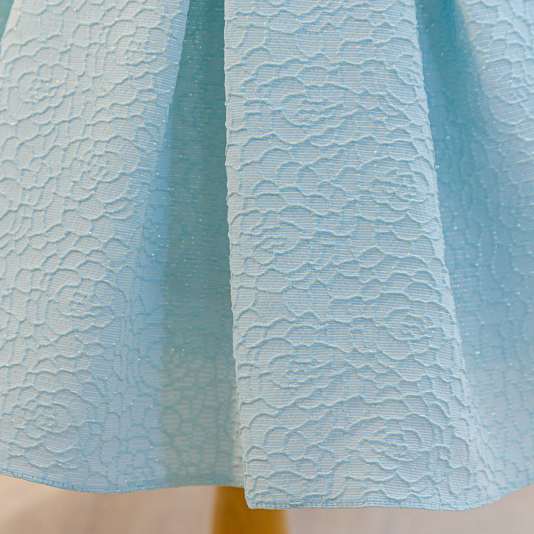 Wholesale 2-10Y Girls Puff Sleeve Peter Pan Bow Embossed Woven Princess Dress, Kids Birthday Party Soft Textured Formal Gown