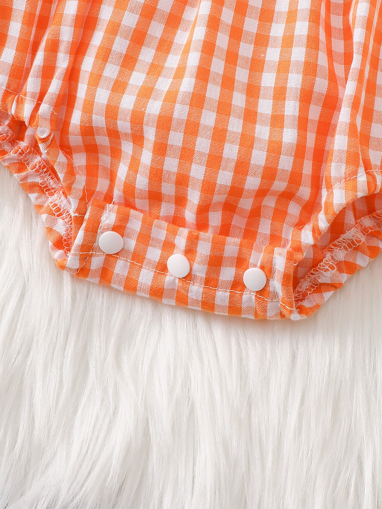 Wholesale 0-18M Baby Girls Ruffle Collar Orange Gingham Pumpkin Embroidery Bodysuit, Soft Woven Halloween Short Sleeve Romper
