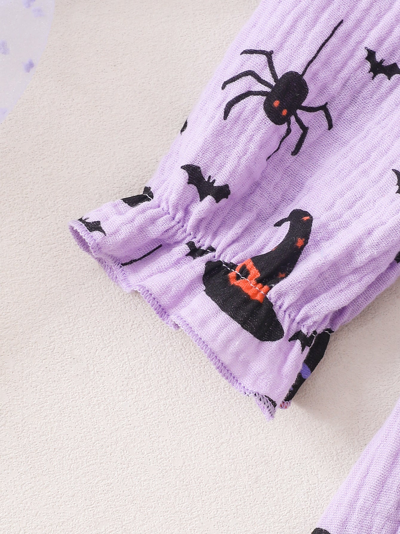 Wholesale 6M-4T Girls Square Neck Halloween Print Smocked Long Sleeve Dress, Soft Crinkle Woven Toddler A-Line Casual Dress