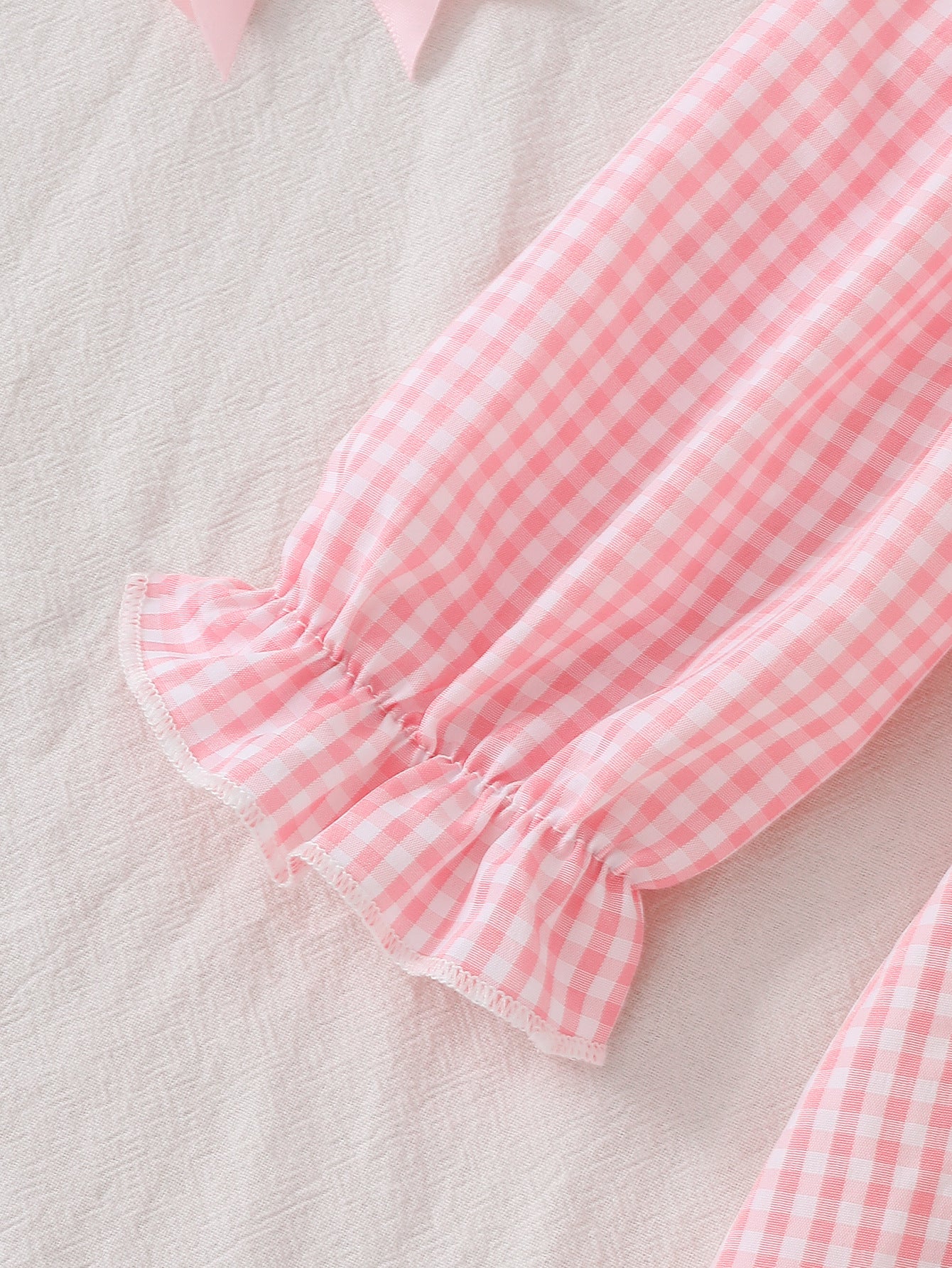 Wholesale 6M-5Y Girls Ruffle Collar Gingham Bow Applique Woven Dress, Kids Soft Long Sleeve Sweet Plaid Casual Dress
