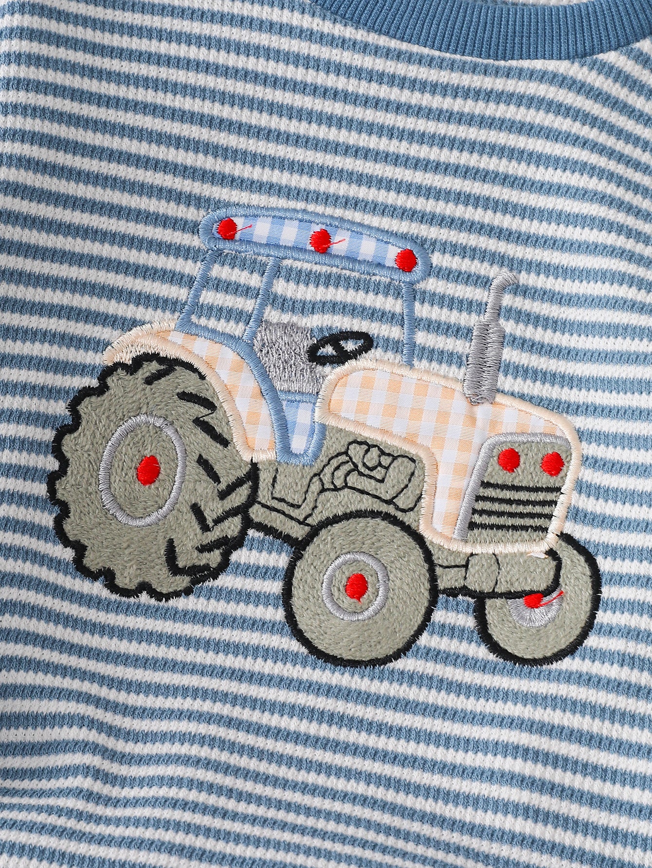 Wholesale 6M-4T Boys 2Pcs Stripe Tractor Embroidery Outfit Set, Soft Rib Knit Casual Crew Neck Sweatshirt & Jogger Pants