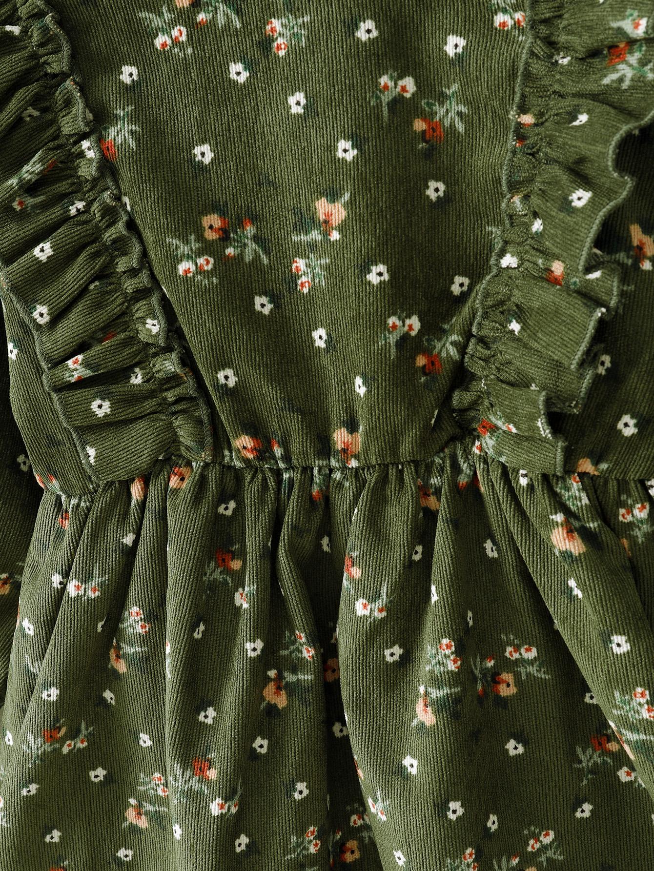 1-8Y baby girl green floral long-sleeved dress baby girl autumn and winter dress wholesale baby clothes Catpapa 12108520