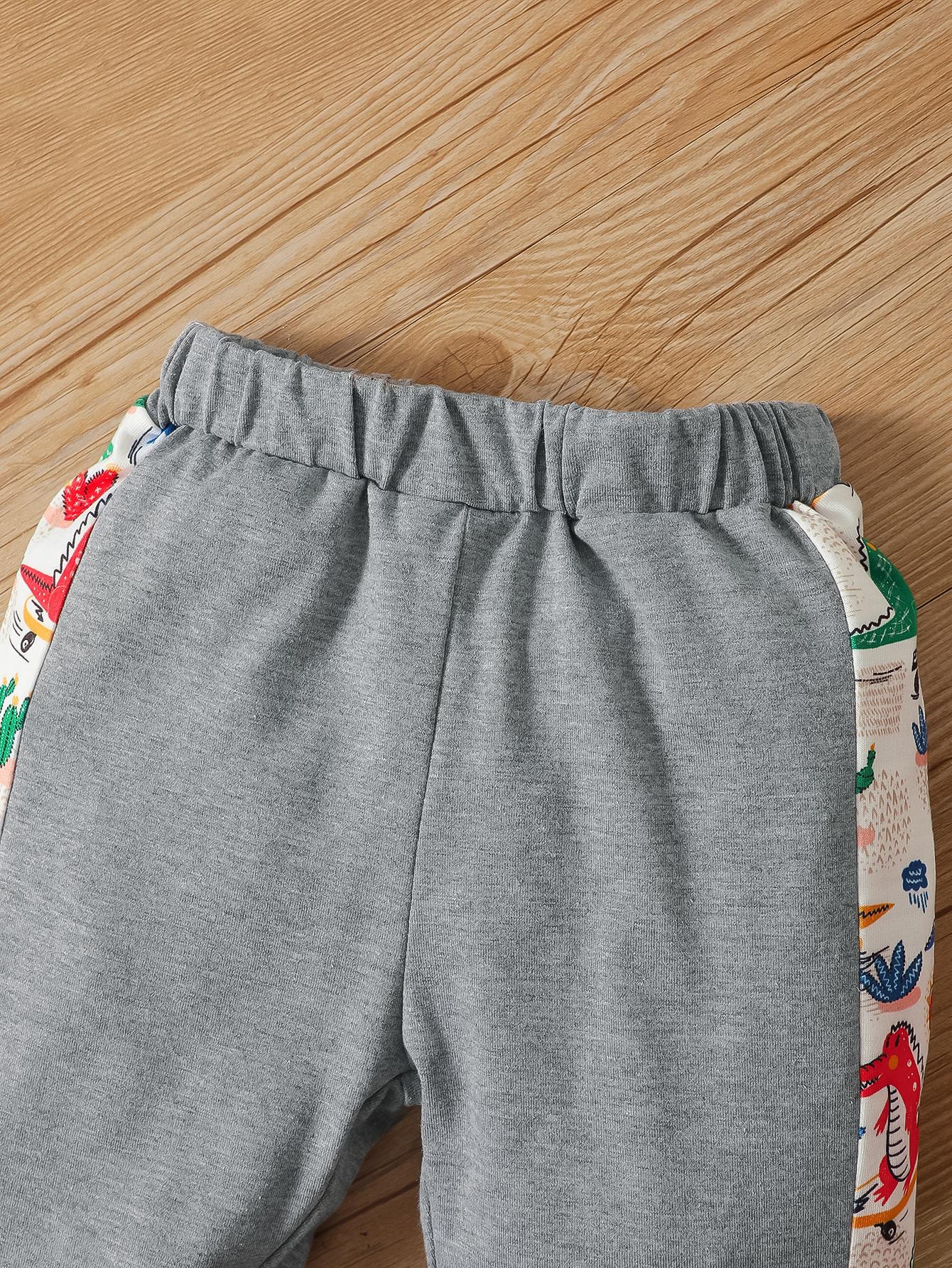 6M-3Y Kid Fashion Ready Stock Baby Boys Clothes OOTD Dinosaur Short Sleeve Elastic Pants Hat 3Pcs Outfits Gray Catpapa 122205754