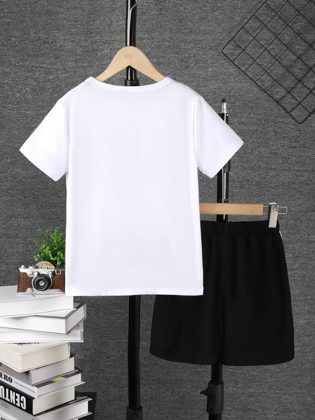 7-15Y Kids Boys Outfits Shorts Sets Letter Graphics Tee Elastic Color Block Shorts 2Pcs Clothing From 7Y-15Y White Catpapa  462306014