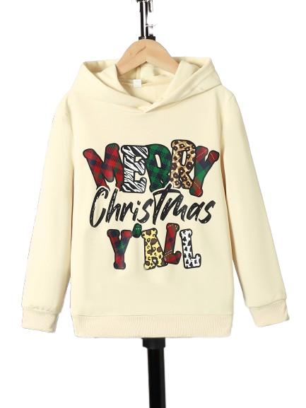 8-14Y Kids Girls Christmas Letter Graphics Print Casual Pullover Long Sleeve Hoodies, Girls Sweatshirt For Fall Winter Apricot Catpapa 462307024