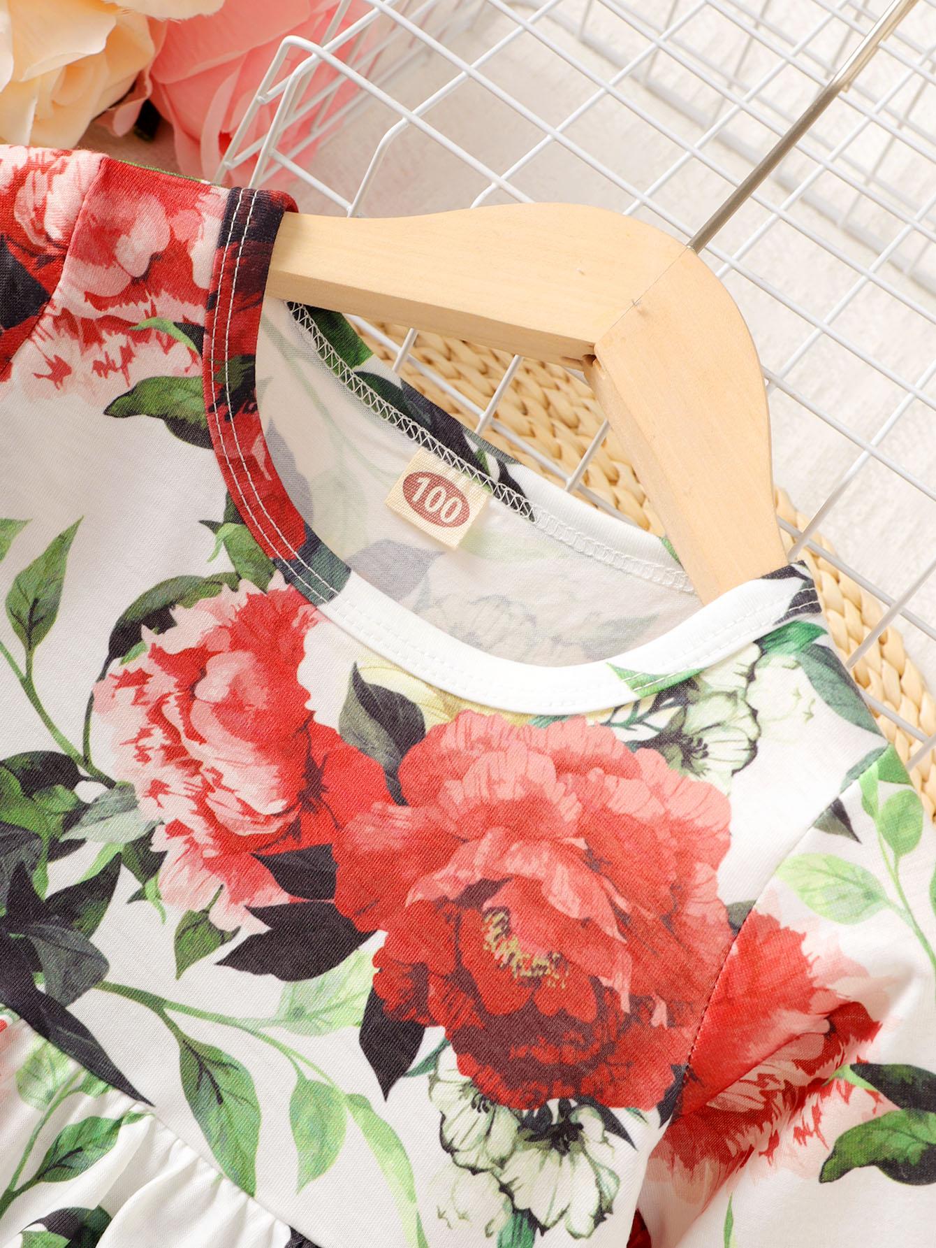 6M-5Y Kid fashion Baby Girls Clothes Long Sleeve Floral Print One Piece Tops White Catpapa 190700T