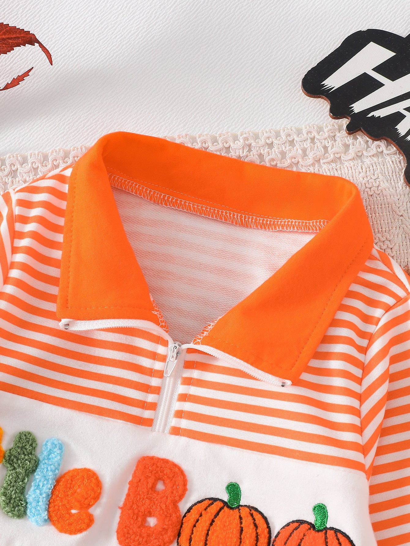 Wholesale 6M-4T Boys Striped Half Zip Polo Sweatshirt, Soft Knit Halloween Ghost Pumpkin Towel Embroidery Long Sleeve Top