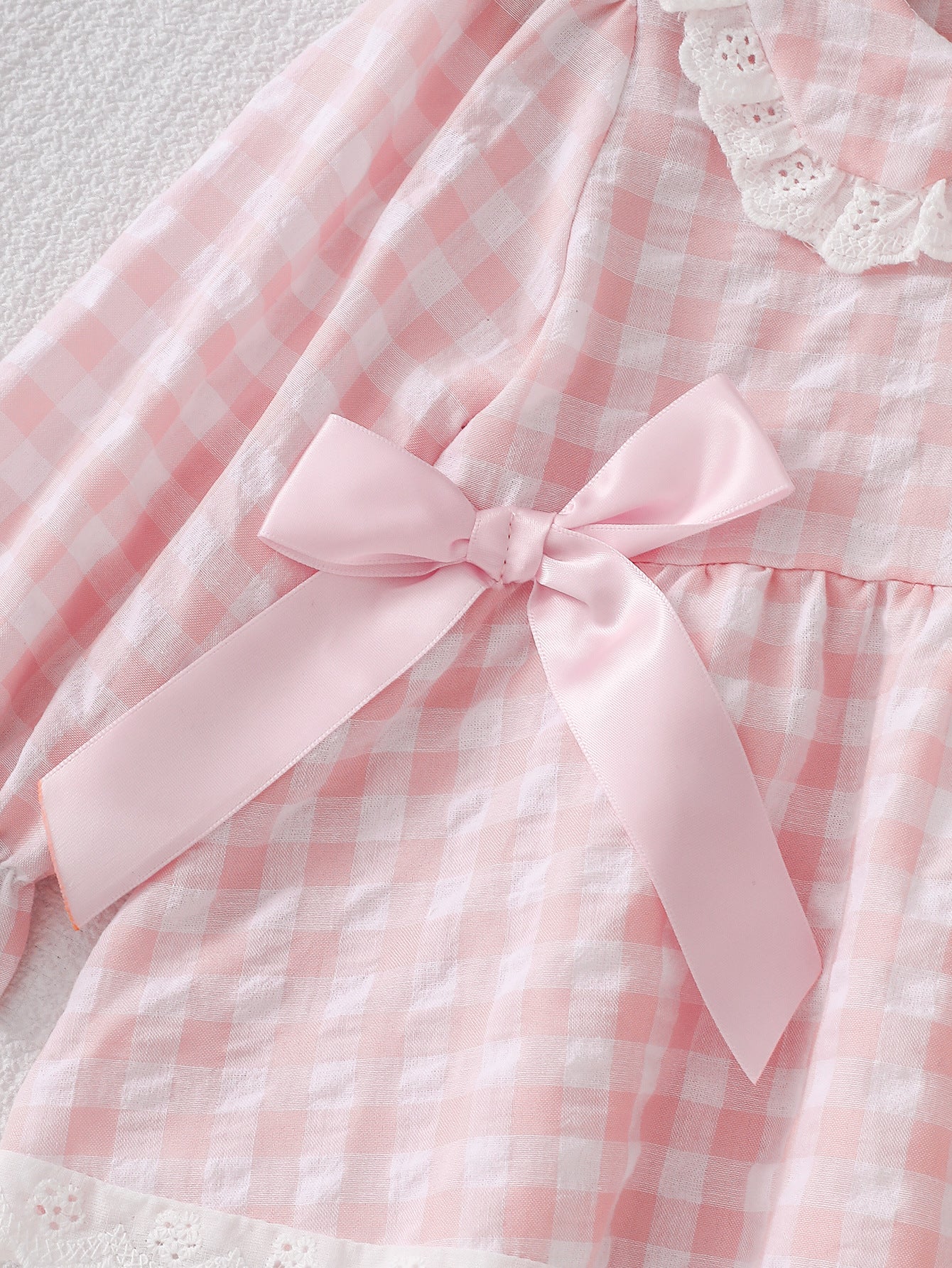 Wholesale 6M-4T Girls 2Pcs Gingham Lace Bow Long Sleeve Pajama Set, Kids Soft Woven Plaid Sweet Loungewear Outfit