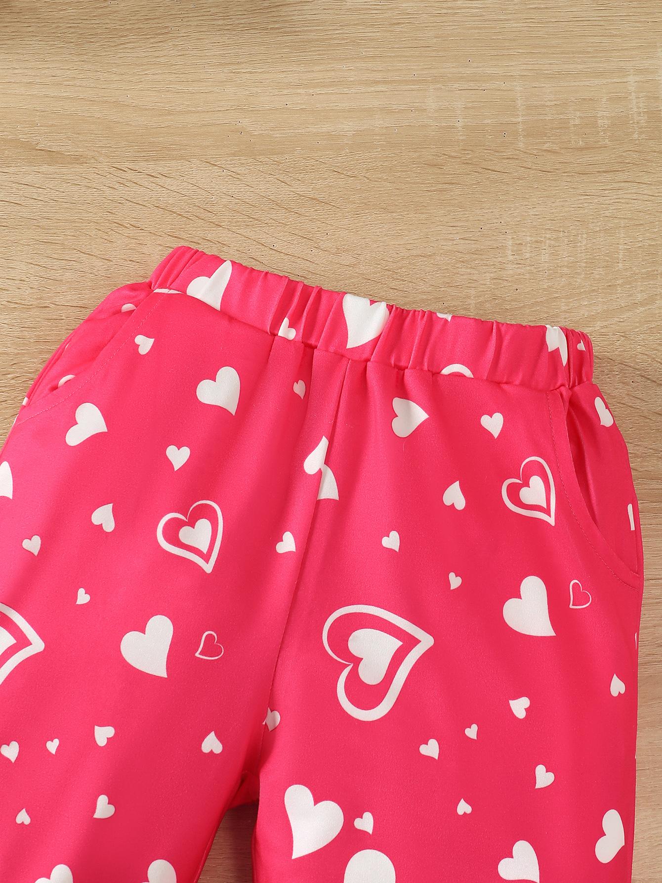 4-7Y Kid Girls' Valentine's Day Pants Sets Pagoda Sleeve Tops Elastic Heart Print Trousers 2Pcs Clothing From 4Y-7T White Catpapa GS132312162