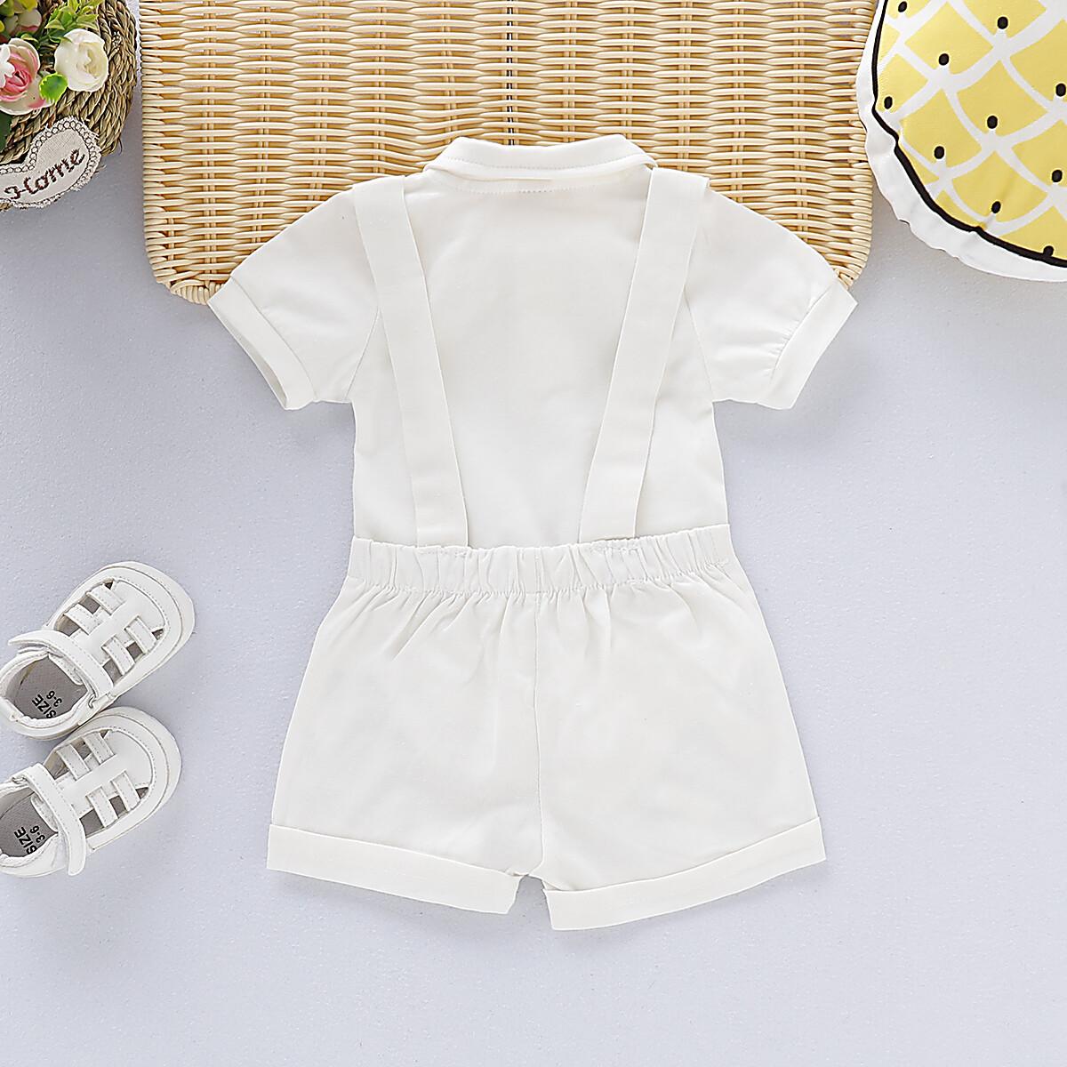 3-24M Christening Newborn Baby Boys Clothes Baby Boys 2PCS Outfits Short Sleeve Lapel Romper Tops Overall Shorts Gentle Set White Catpapa 190390-1