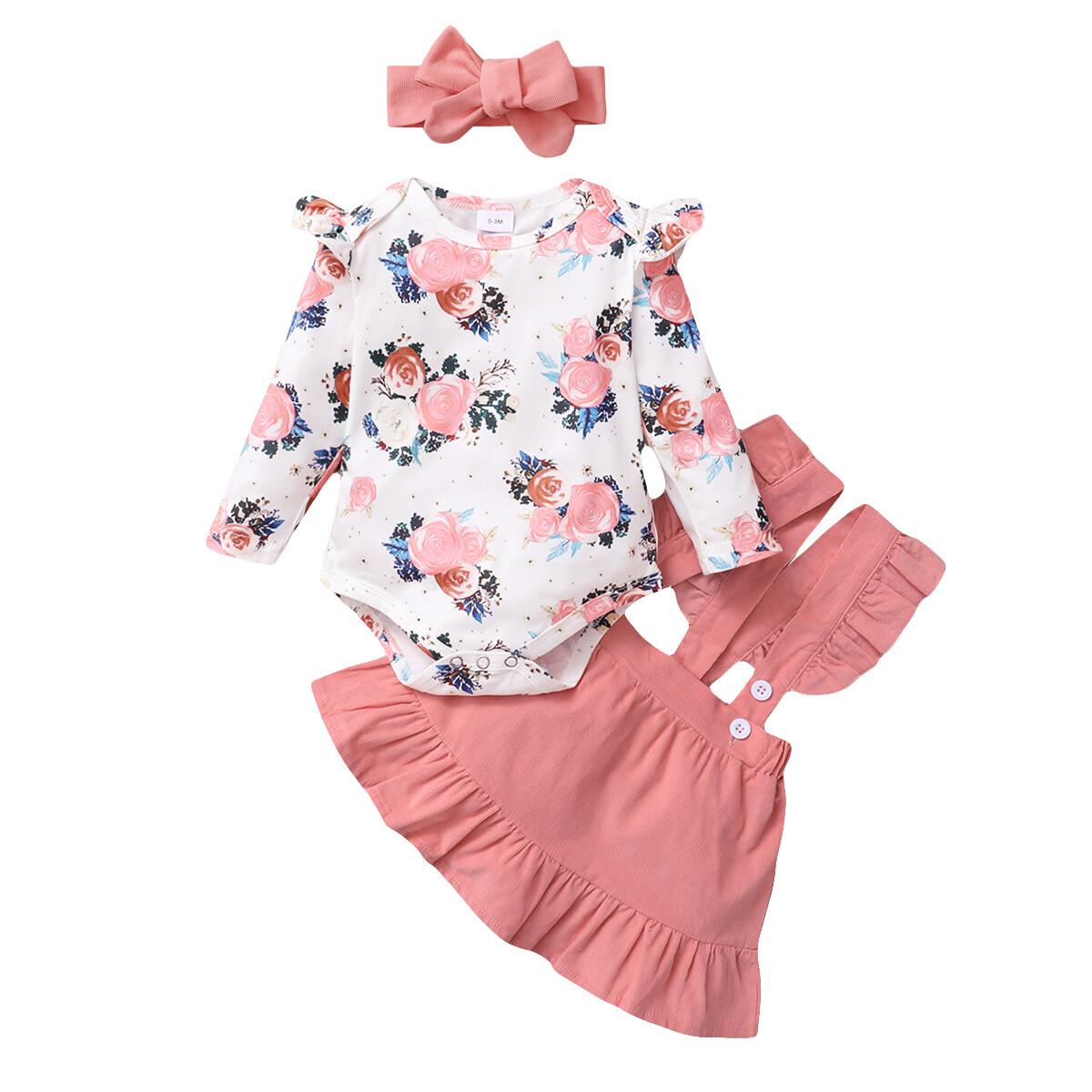 0-12M Newborn Baby Girl Fall Clothes Long Sleeve Pink Ruffle Floral Romper Dress Wholesale Baby Clothes Catpapa 22010092