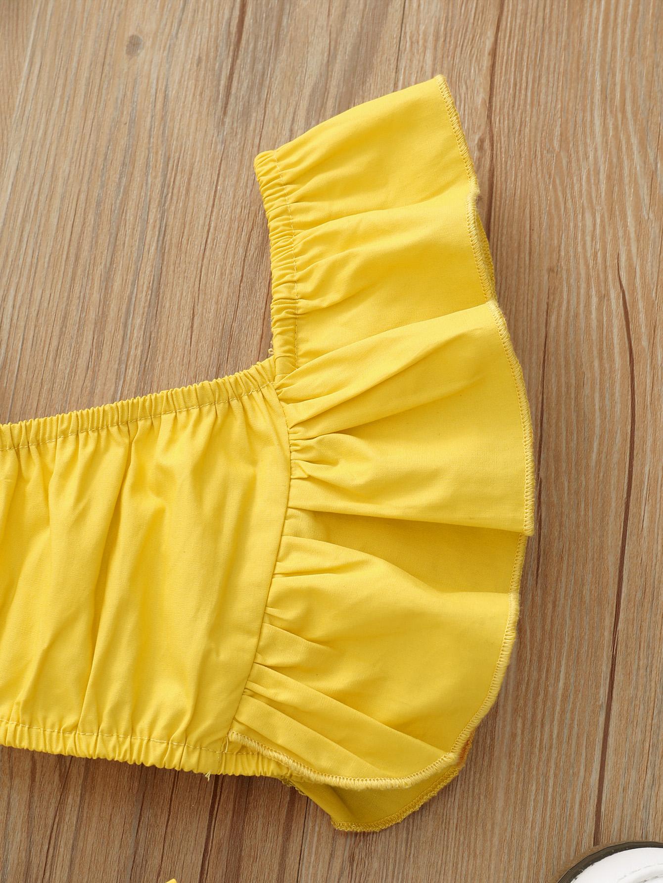 12M-7Y Kids Fashion Girls Clothes One Shoulder Summer Tops Flower Skirts 2Pcs Outfits Yellow catpapa 12110513