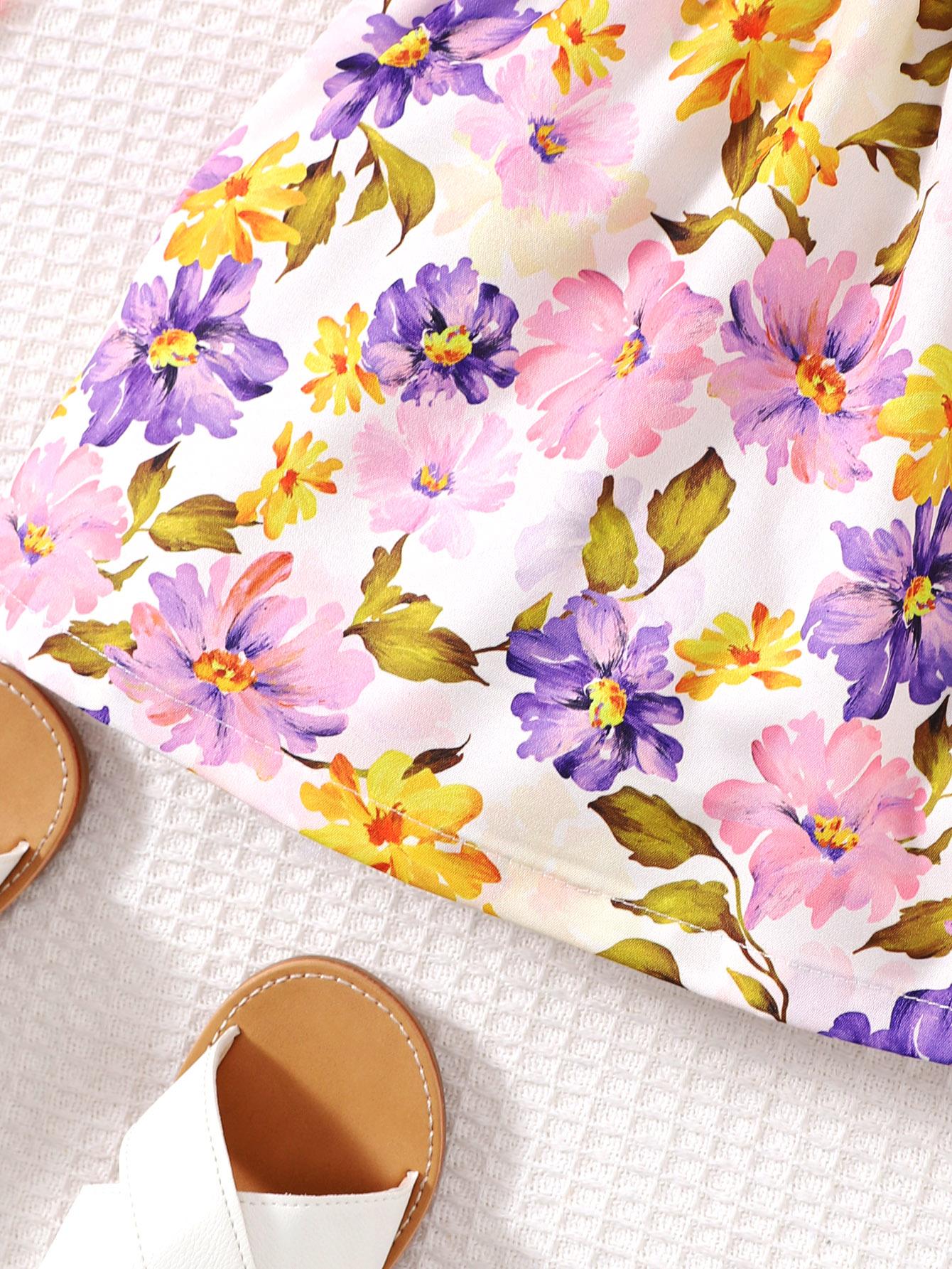 6M-3Y Ready Stock 6m-3y Baby Girls Dress Floral Print Bows Sleeveless Summer Toddler Girls Dress One Piece Casual Dress Purple Catpapa132312157-1