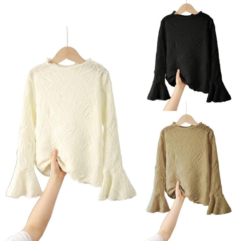 8-14Y Ready Stock 8-14y Big Girls Mock Neck Flare Sleeve Textured Fabric Sweater Elegant Top For Spring And Autumn Apricot Catpapa 462307020