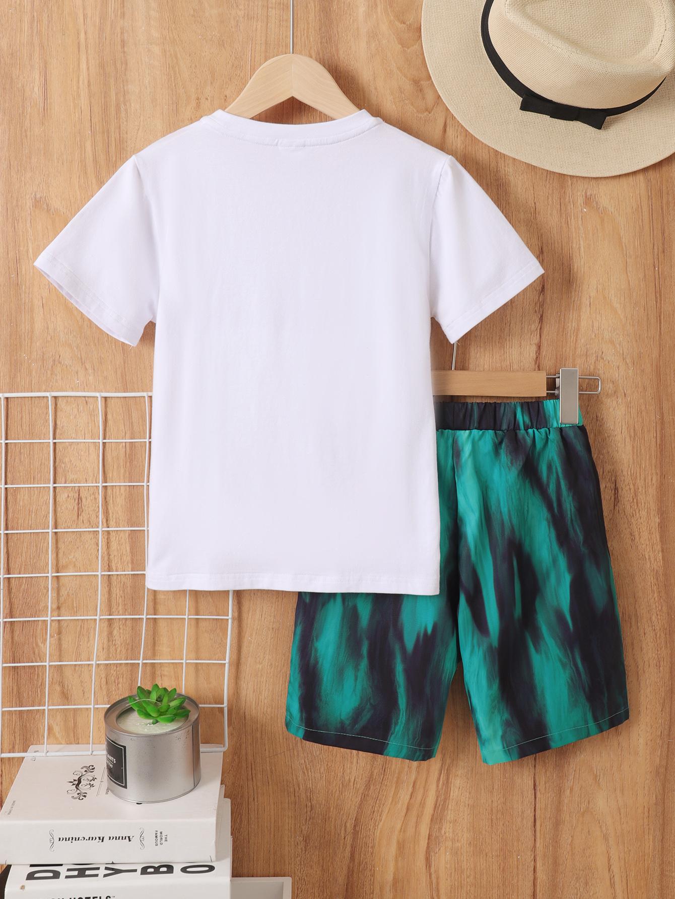 5-12Y Ready Stock Kid Boys Clothes Boys OOTD Car Print Letter Print Summer Tops Elastic Tie-dye Shorts 2Pcs Outfits White Catpapa 462303004