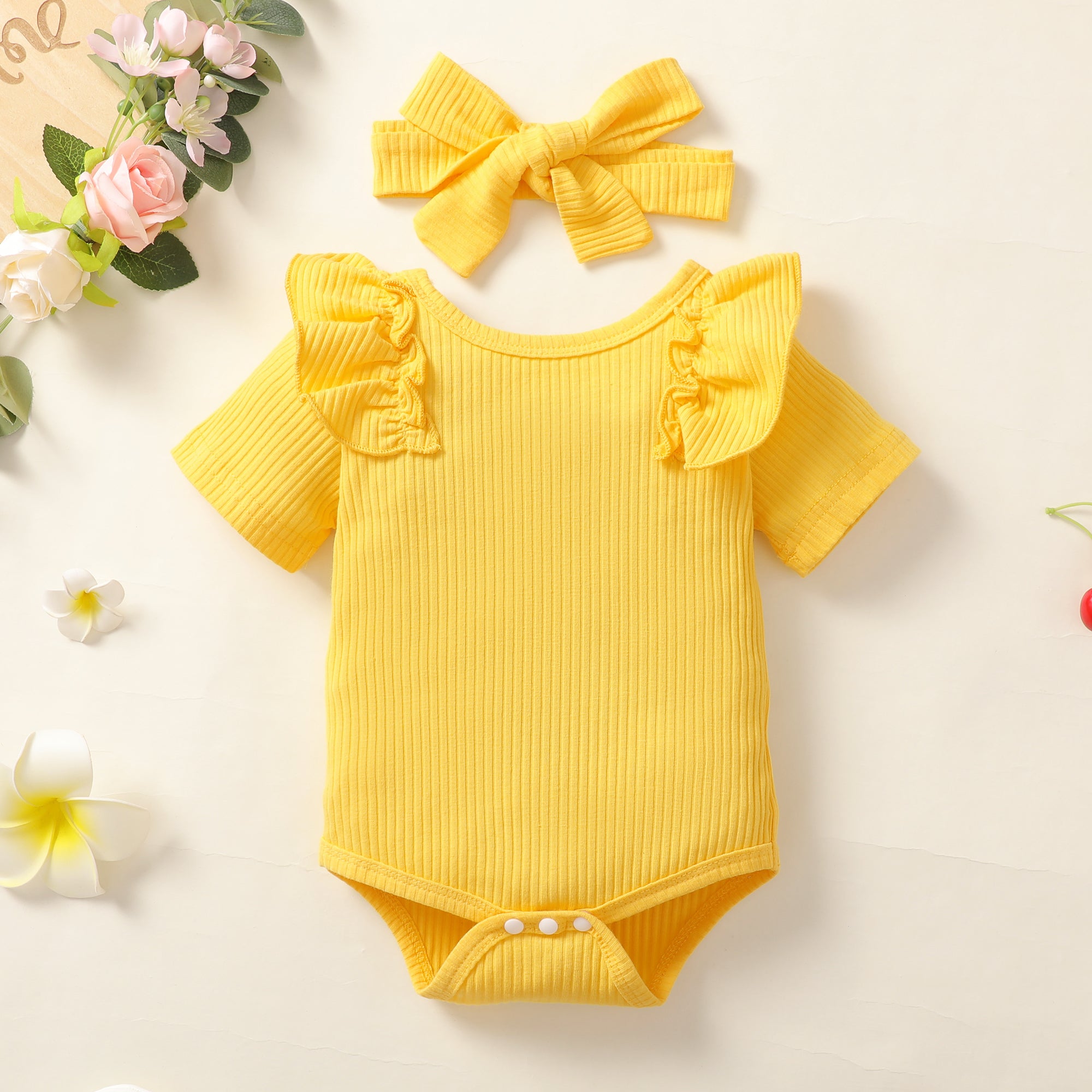 【WILD LIKE MY CURLS】baby girl summer clothes baby girl yellow romper and sunflower pant set YW2012026