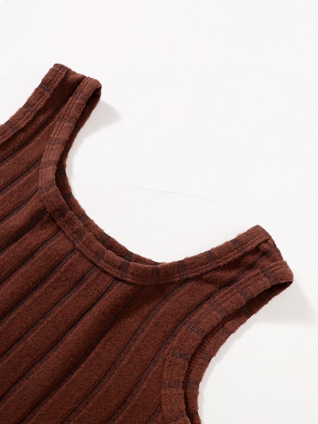 7-14Y Big Girls Summer Rib-knit Outfits Versatile & Classy Sleeveless Top & Skinny Pants Set 2Pcs Clothing From 7Y-14Y Brown Catpapa 462402007