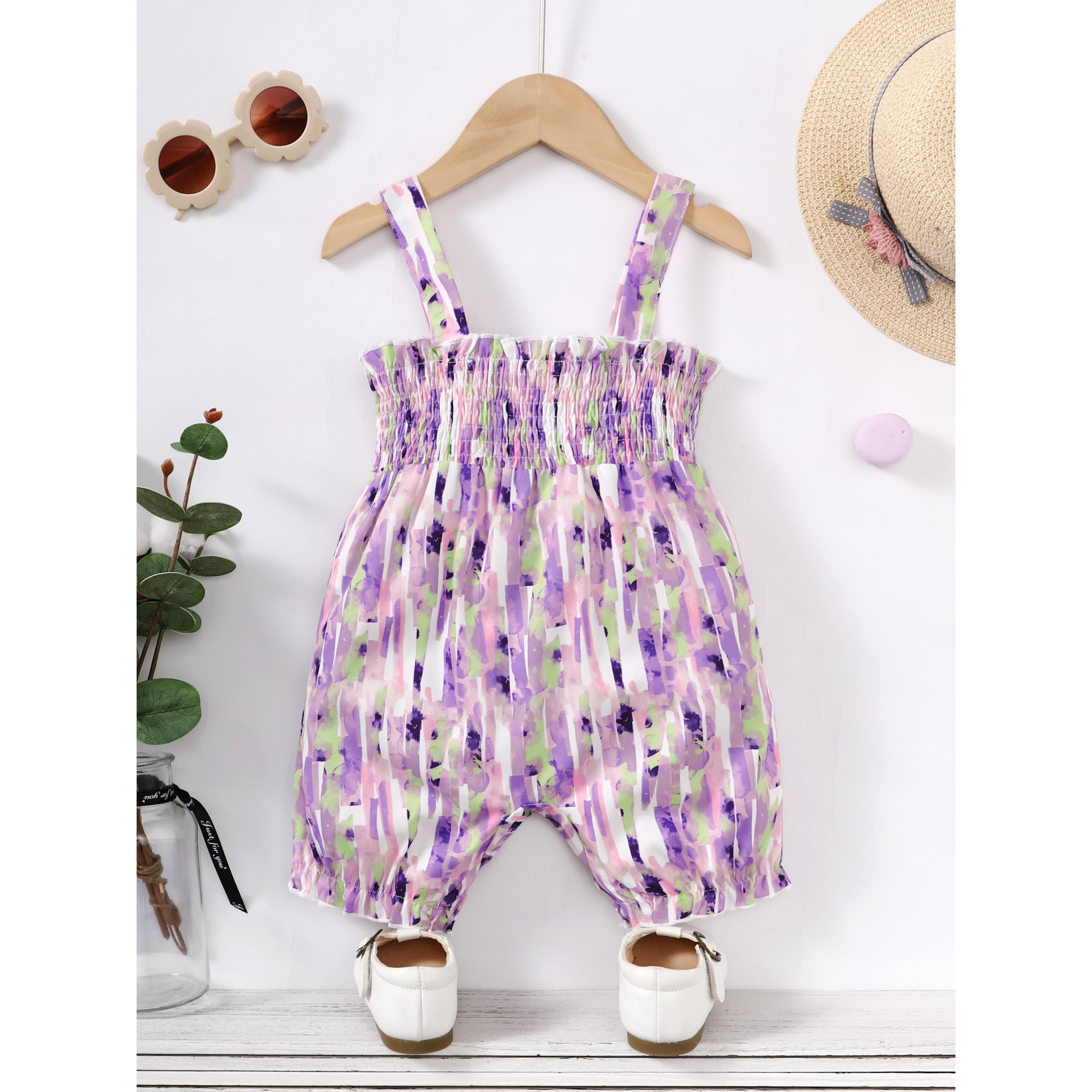 6M-3Y Ready Stock Baby Girls Romper National Pattern Print Splice Jumpsuits Straps Sleeveless One Piece Summer Bodysuits Blue Catpapa 112204619-1