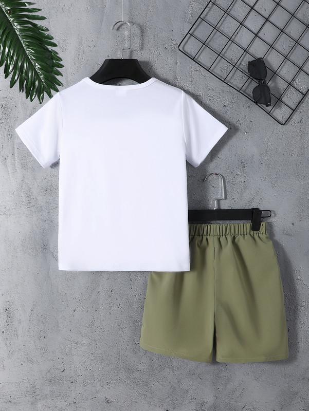 7-15Y Big Boys 2-Pieces Summer Clothes Hawaii Style Coconut Tree Graphics Knit Loose Short Sleeve Casual Tee Cargo Shorts Set White Catpapa 462401032