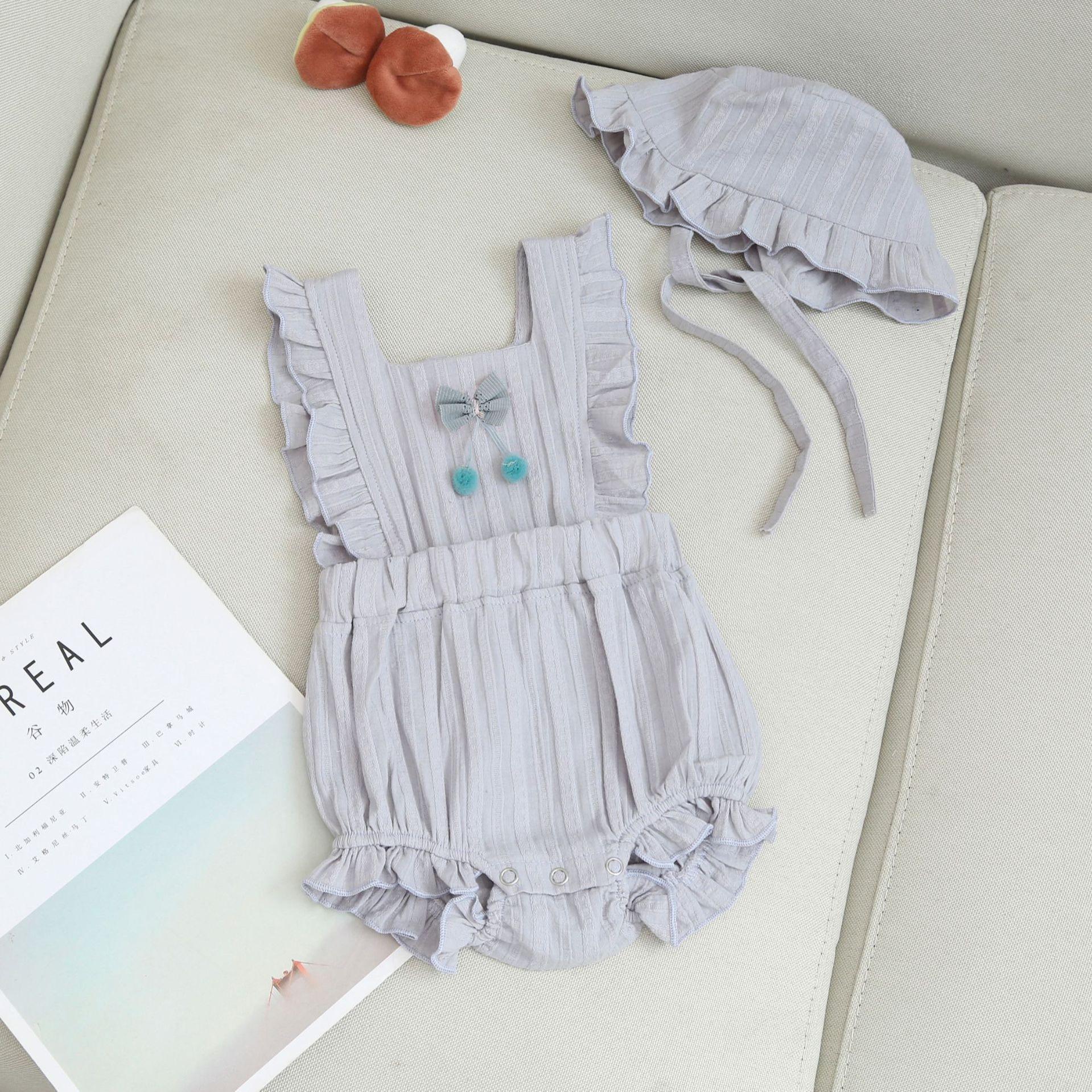 0-12M Baby Girls Clothes Baby Summer Sleeveless Romper With Hat Baby Clothing Wholesale Catpapa ZX-ZB030