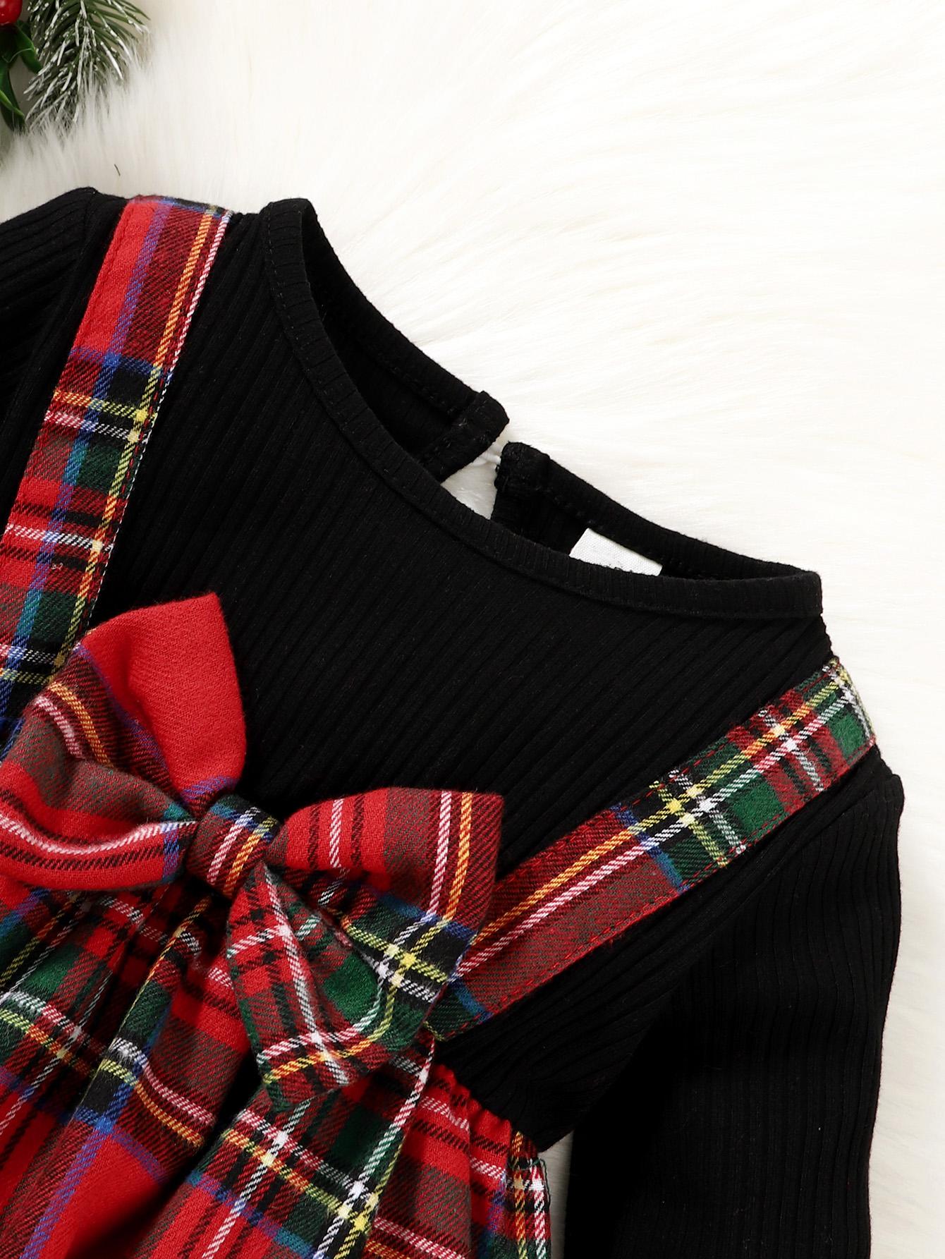 6M-3Y Baby Girl Black Long Sleeve Plaid Flared Pants Suit Girls Christmas Outfit Catpapa 112206601-2
