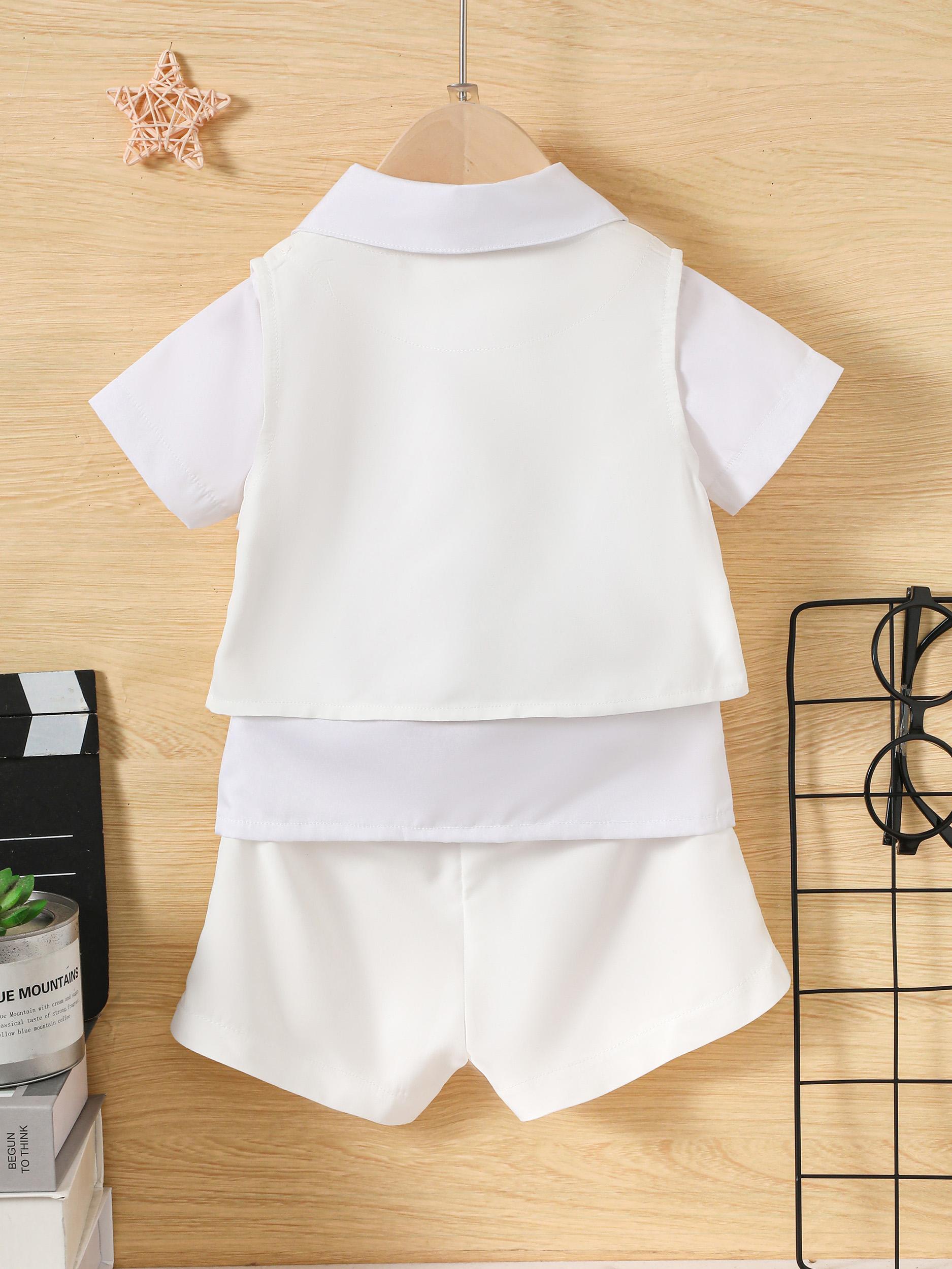3-18M Ready Stock Baby Boys Gentle Outfits Turn-down Collar Bow Tie Shirt Vest Shorts 3Pcs Clothes Sets White For Christening Catpapa 462307162