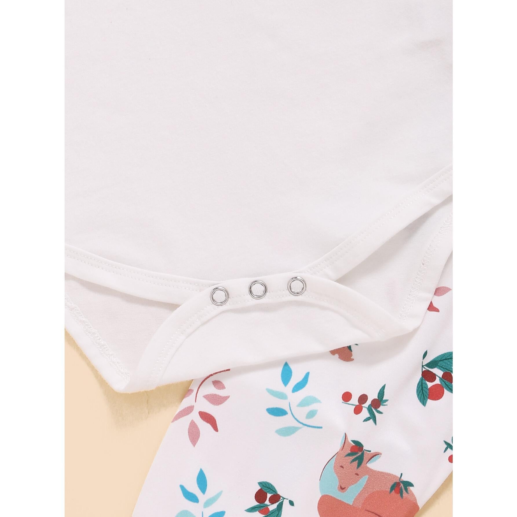 3-24M Kid fashion Girl Clothes Girl Outfits Long Sleeve Fox Print Romper Top Pants Hat 3PCS Clothing Set White Catpapa WL20061083