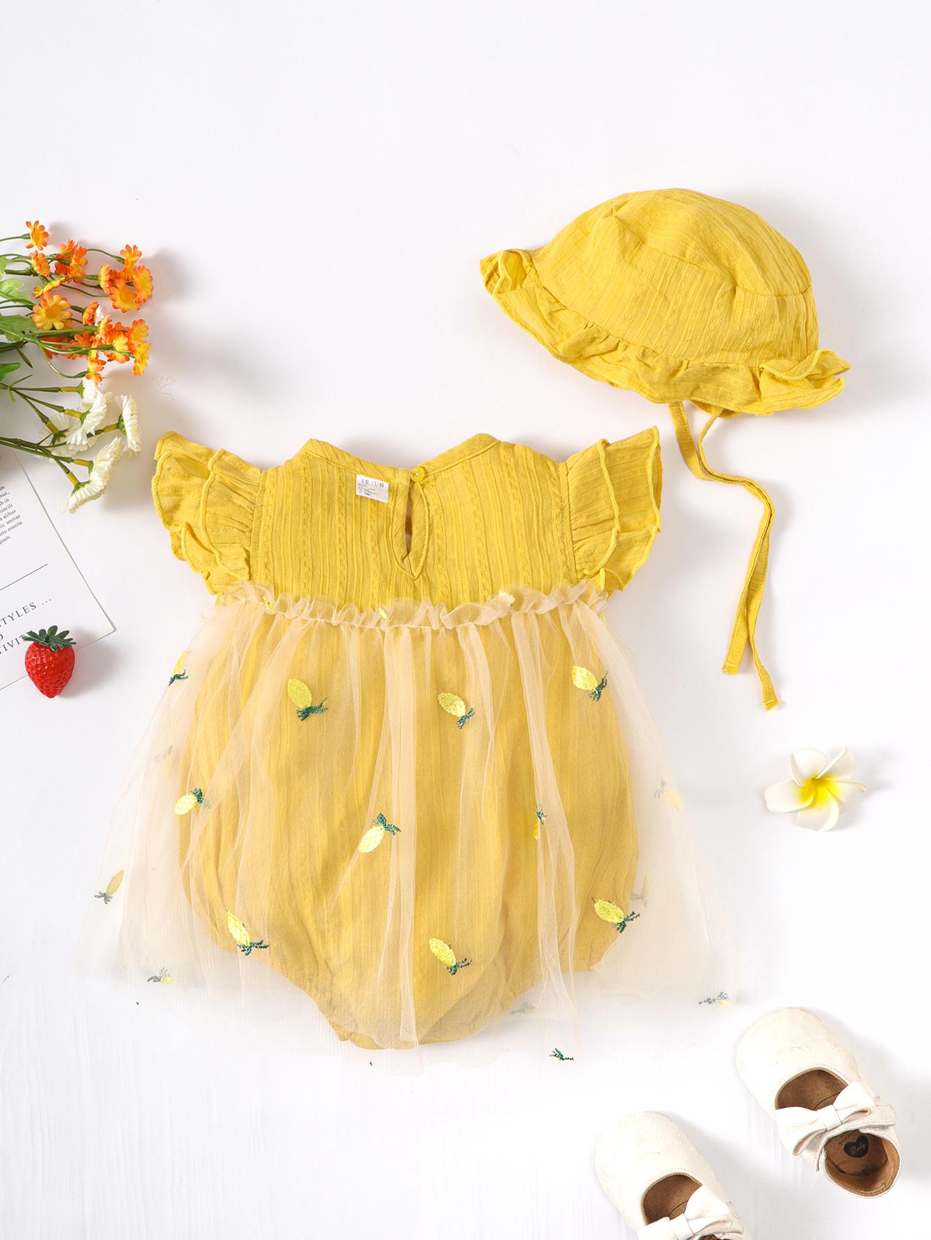 2-15M Kid Fashion Ready Stock Girls Clothes Summer Sleeveless Gauze Dress Romper With Hat 2Pcs Set Catpapa ZX-ZB033