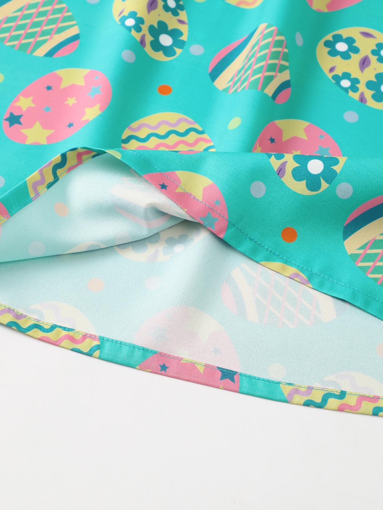 5-14Y Kids Fashion Ready Stock Big Girls Dress Easter Eggs Print Summer Straps Belt Dress One Piece Party Dress For Easter Green Catpapa 623020008