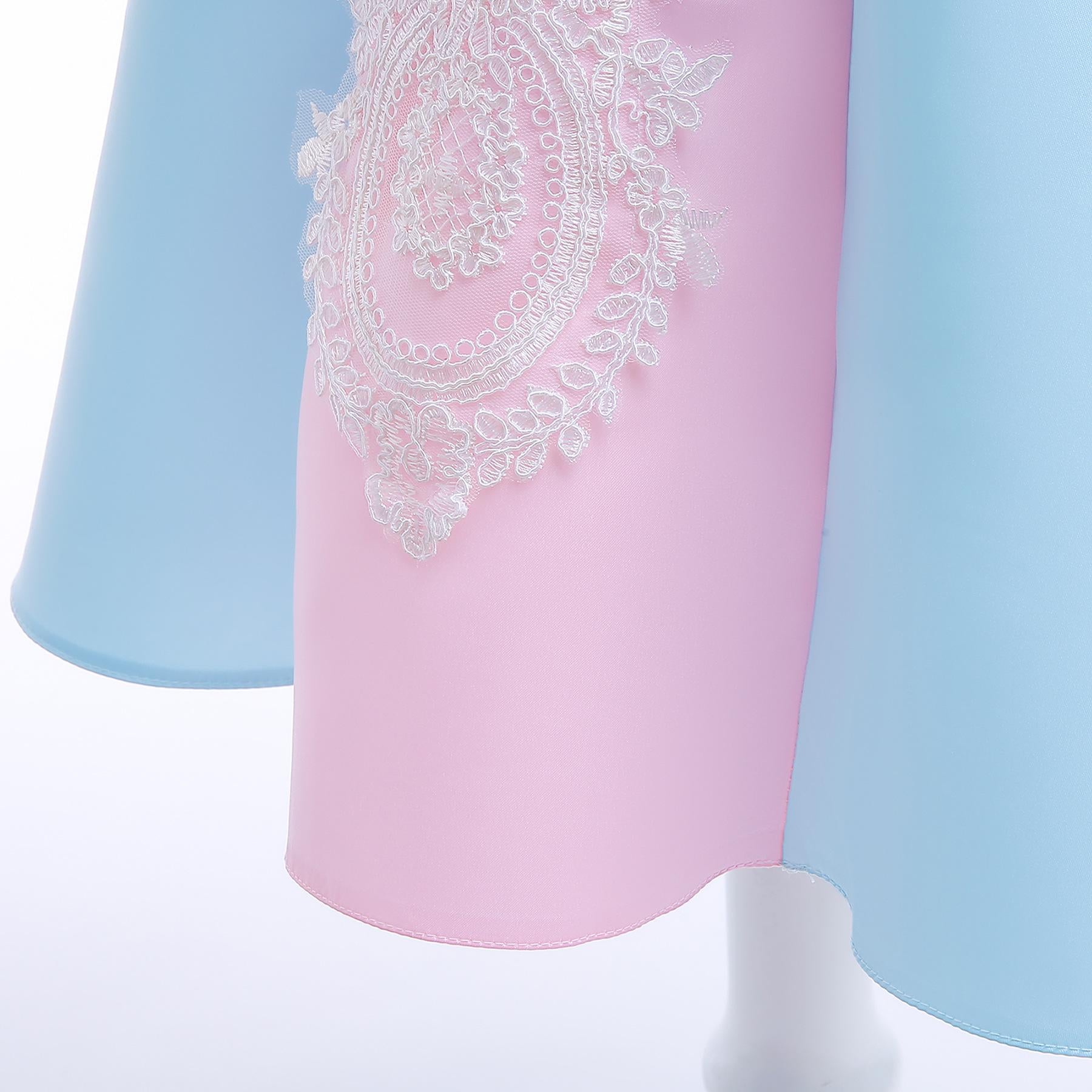 3-12Y Toddler Baby Girls Princess Dress Bubble Sleeve Round Neck Embroidery Dress 1PCS Princess Dress Blue Catpapa Z838