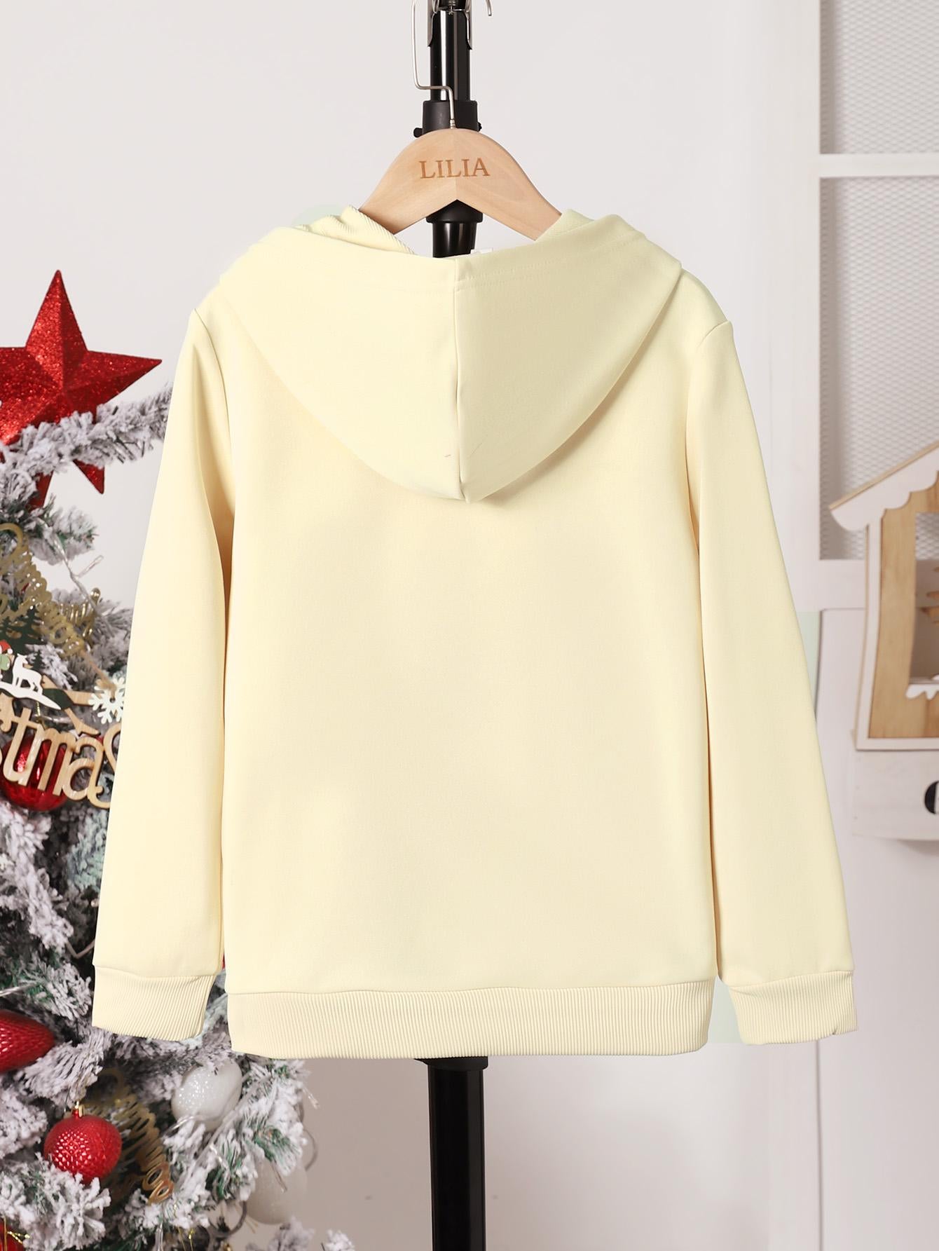 8-14Y Kids Girls Christmas Letter Graphics Print Casual Pullover Long Sleeve Hoodies, Girls Sweatshirt For Fall Winter Apricot Catpapa 462307024