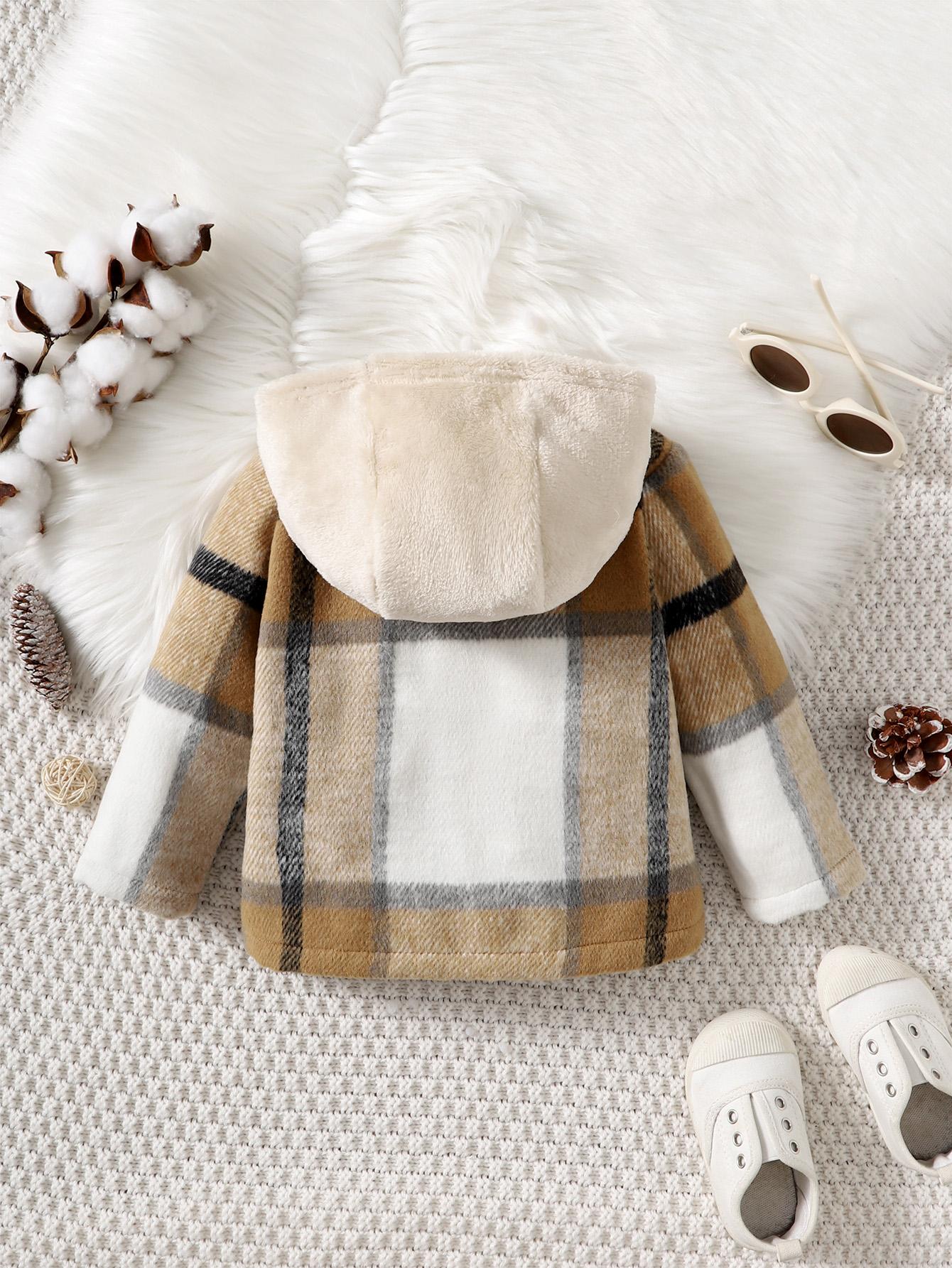 6M-3Y Baby Clothes Baby Boy Coat Long Sleeve Plaid Print Hoodie Kakhi Catpapa 122206458