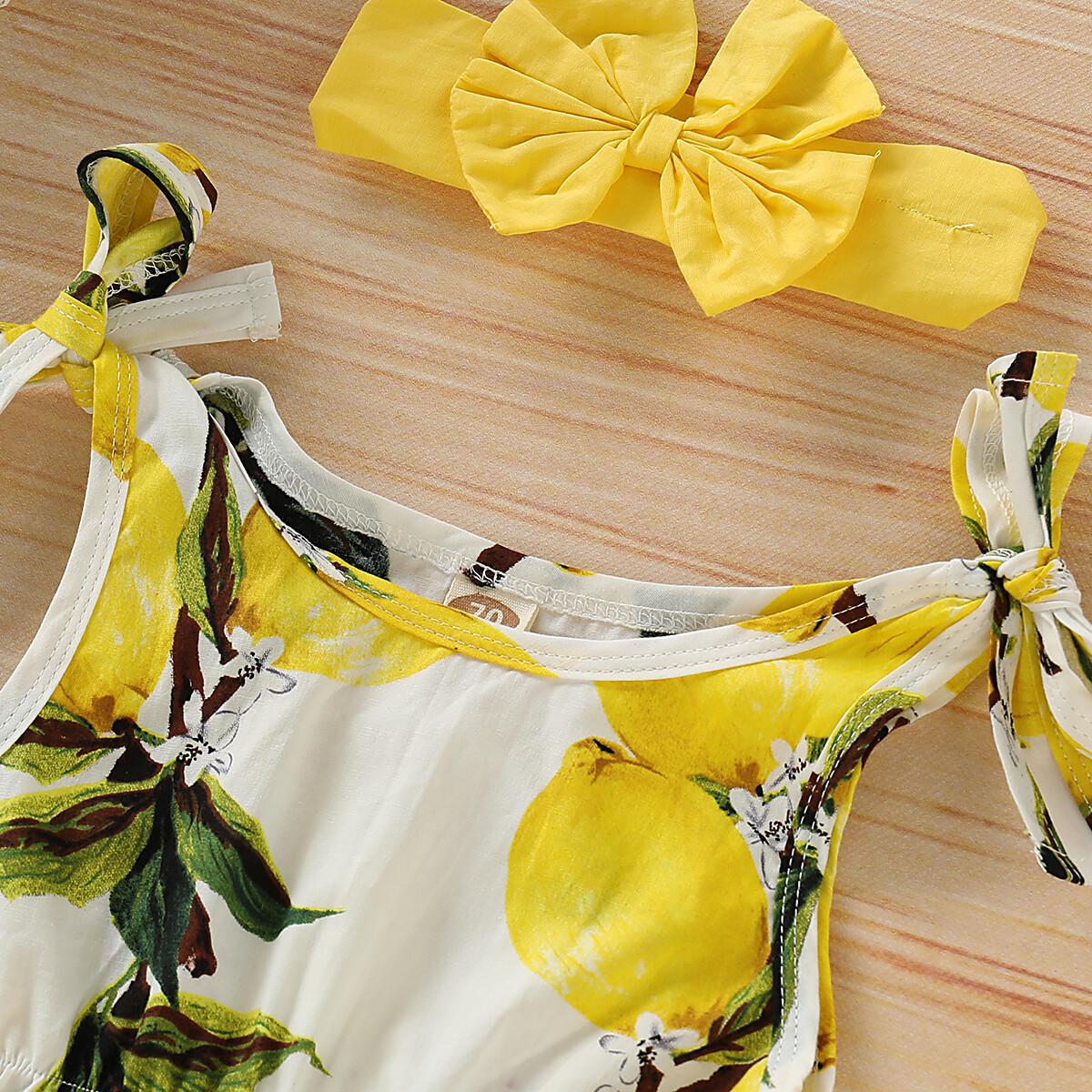 3-18M Kid Fashion Girl Clothes Strap Lemon Print One Piece Jumpsuit Baby Girl Onesie Bodysuit P Catpapa 196002