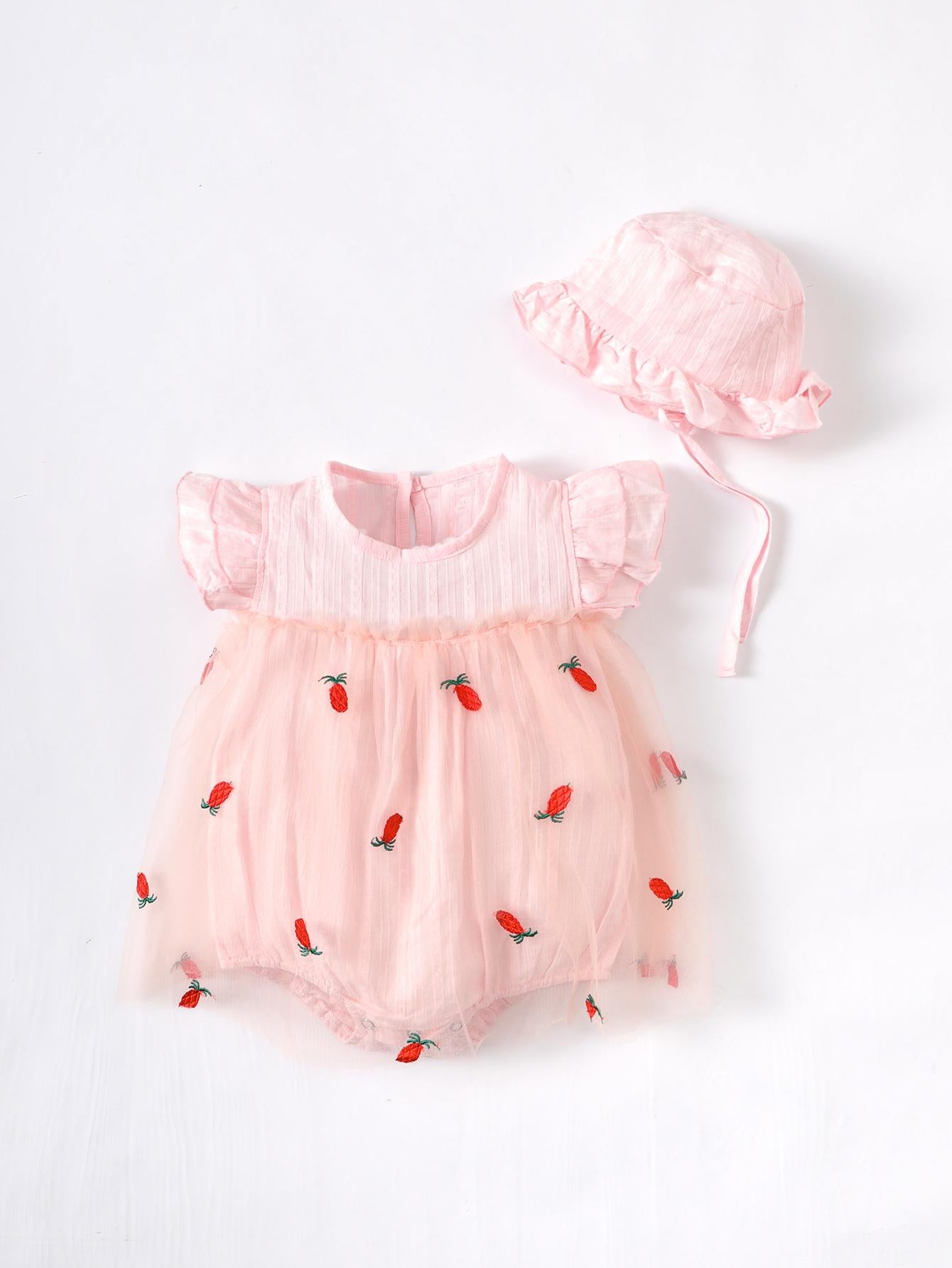 2-15M Kid Fashion Ready Stock Girls Clothes Summer Sleeveless Gauze Dress Romper With Hat 2Pcs Set Catpapa ZX-ZB033