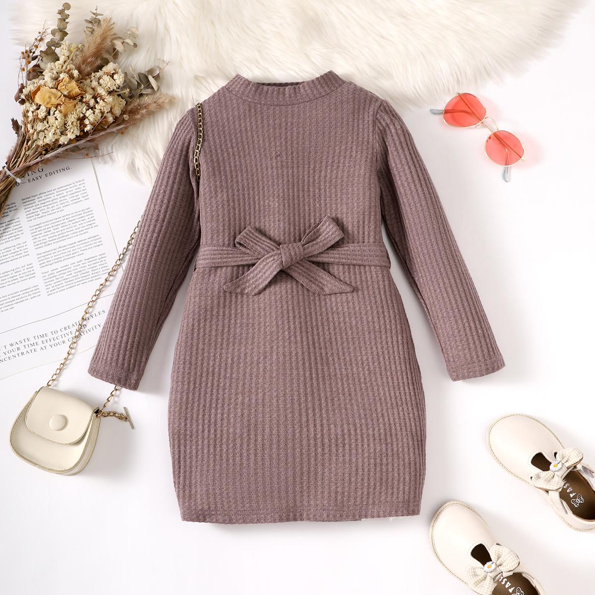childrens winter dresses Ready Stock Toddler Girls Fall Winter Clothes Waffle Knit Long Sleeve – Catpapa