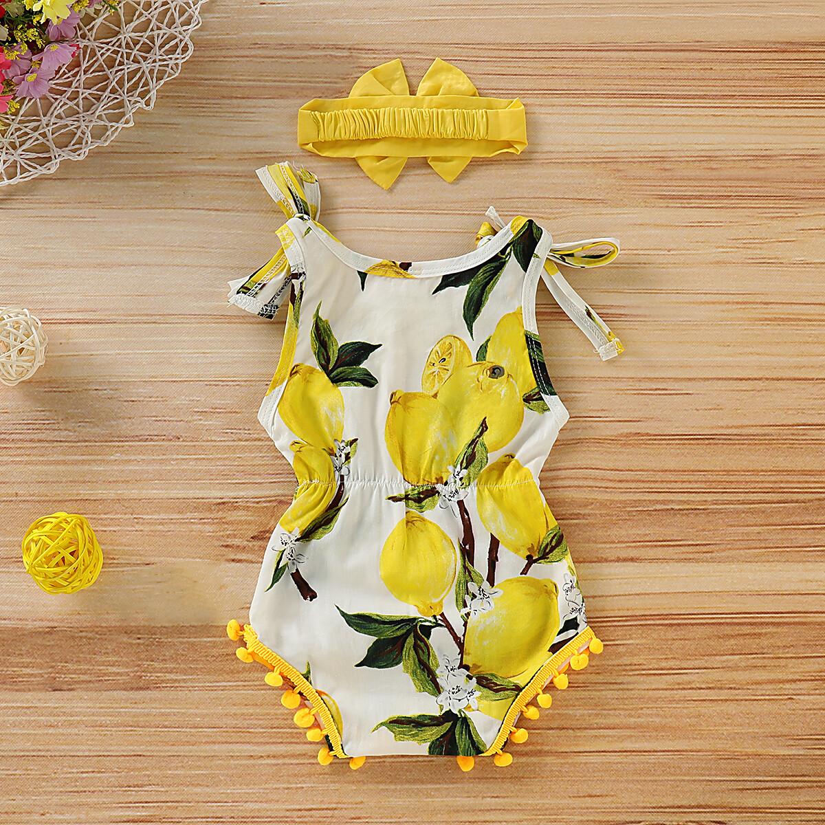 3-18M Kid Fashion Girl Clothes Strap Lemon Print One Piece Jumpsuit Baby Girl Onesie Bodysuit P Catpapa 196002