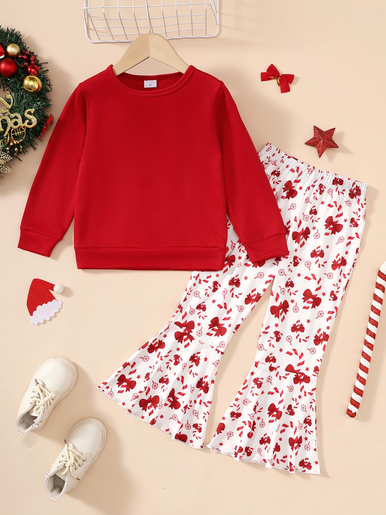 4-7Y Kid Toddler Girls Fall Winter Outfits Pants Sets Solid Color Sweatershirt Tops Trousers 2Pcs Casual Clothing Size:4-7T Red Catpapa 462309152